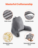 Pillows: VEVOR Reading Pillow, Large Size Bed Pillow with Shredded Memory Foam, Back Pillow with 3 Pockets and Washable Short Velvet Cloth, Top with Handle, for Watching TV, Reading, Gaming, Resting, Grey