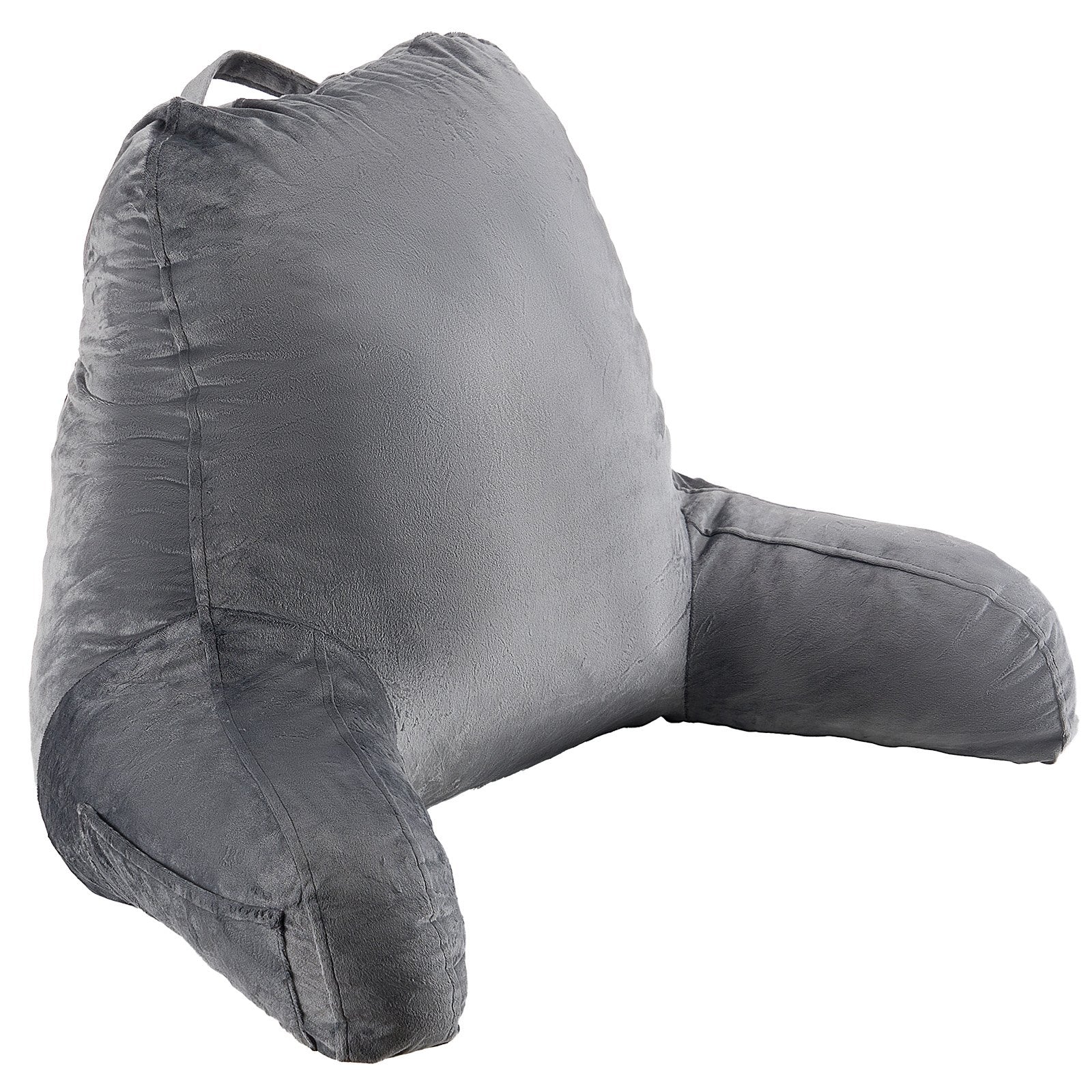 Pillows: VEVOR Reading Pillow, Large Size Bed Pillow with Shredded Memory Foam, Back Pillow with 3 Pockets and Washable Short Velvet Cloth, Top with Handle, for Watching TV, Reading, Gaming, Resting, Grey
