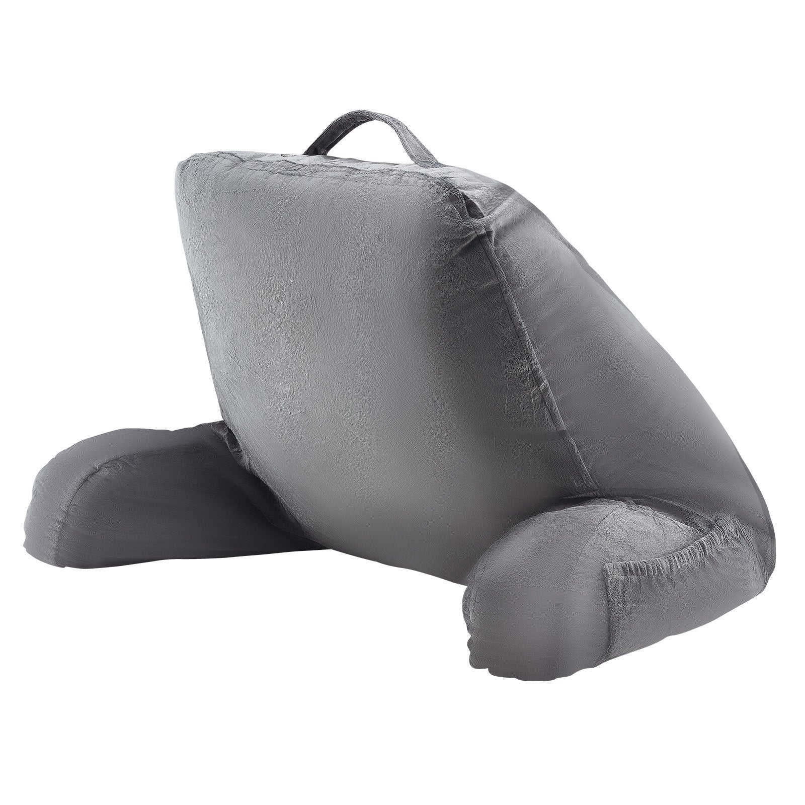 Pillows: VEVOR Reading Pillow, Large Size Bed Pillow with Shredded Memory Foam, Back Pillow with 3 Pockets and Washable Short Velvet Cloth, Top with Handle, for Watching TV, Reading, Gaming, Resting, Grey