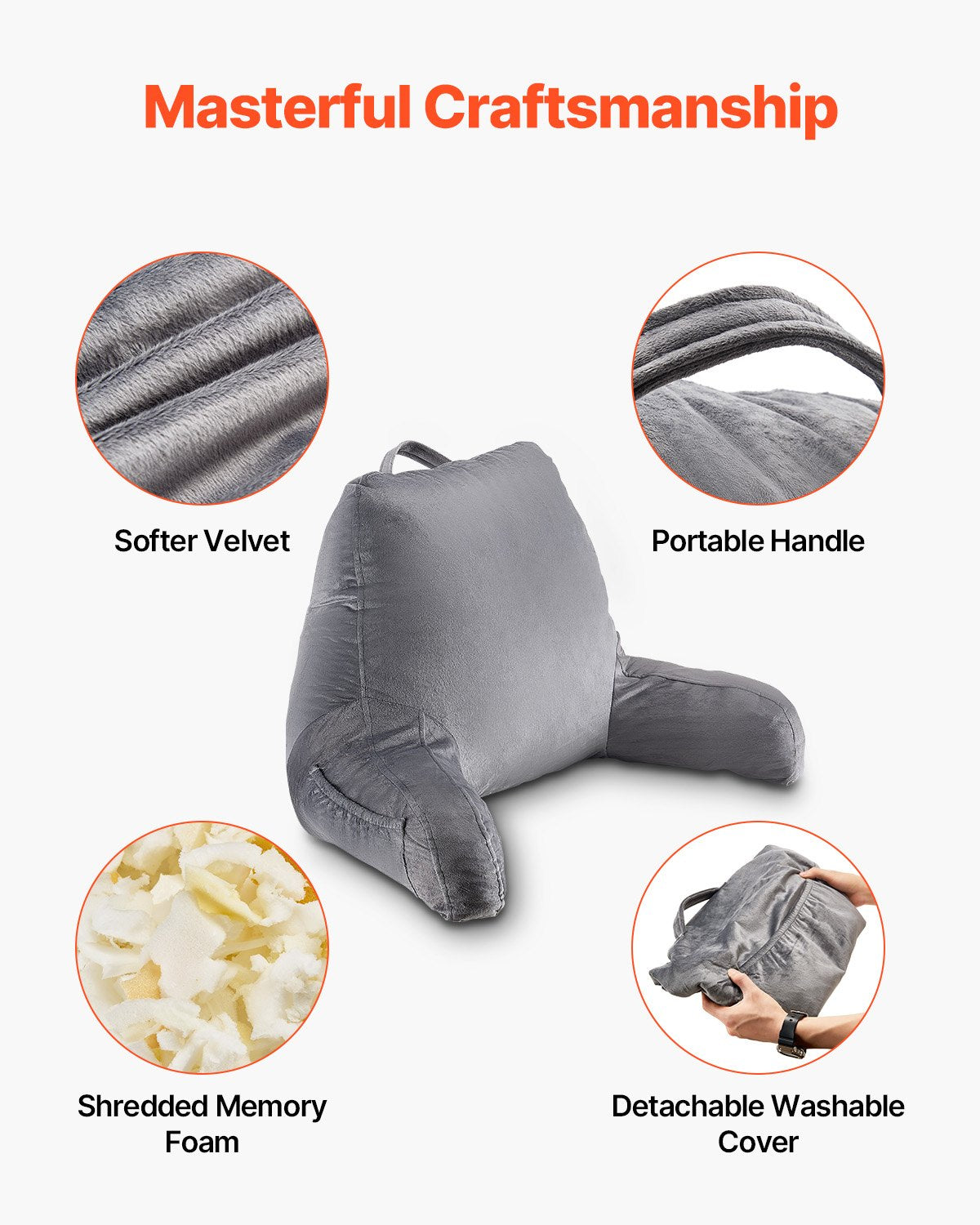 Pillows: VEVOR Reading Pillow Standard Size Bed Pillow with Shredded Memory Foam Washable