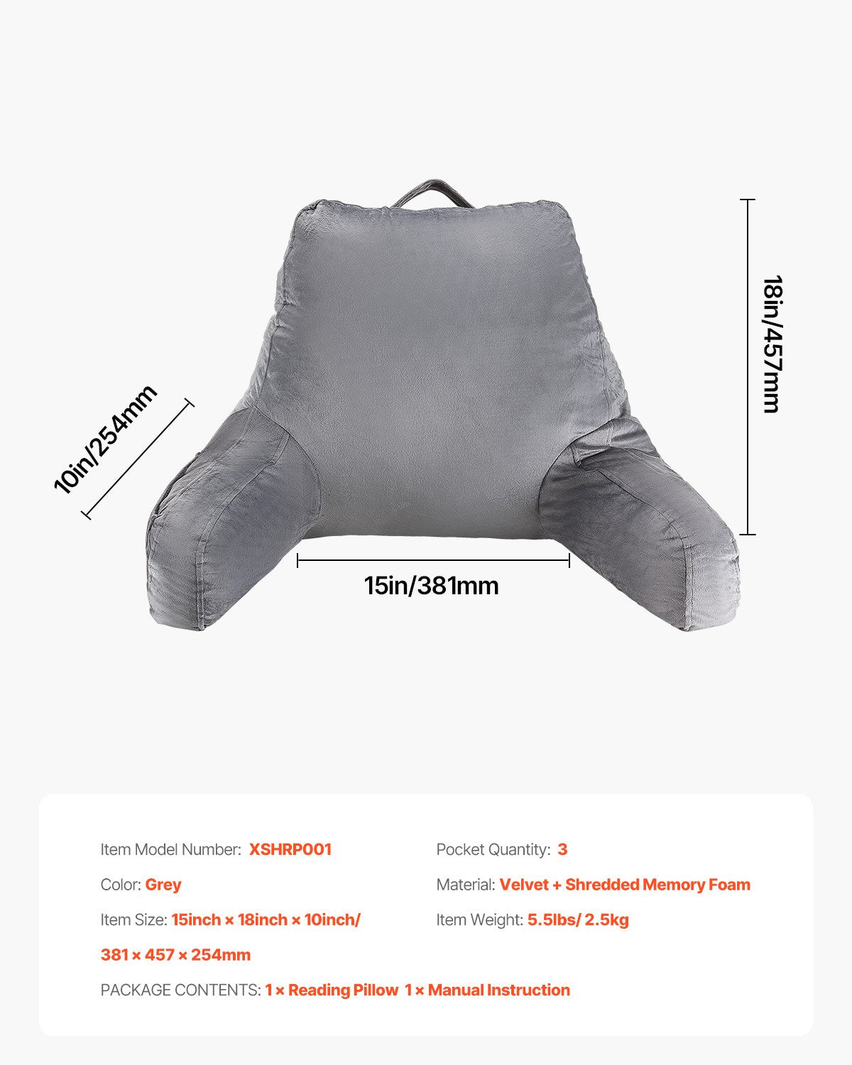 Pillows: VEVOR Reading Pillow Standard Size Bed Pillow with Shredded Memory Foam Washable