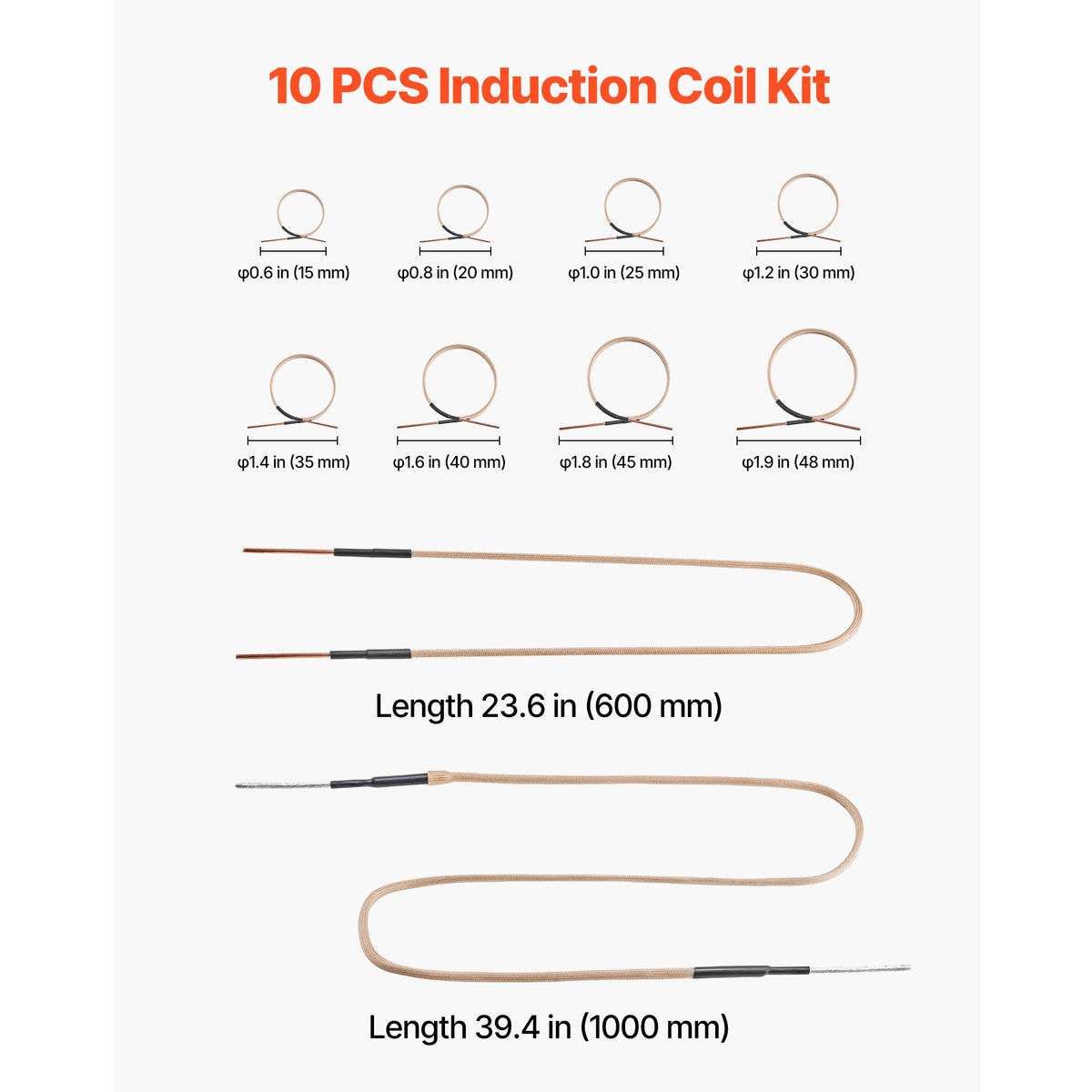 10Pcs Magnetic Induction Heater Coil, Inductor Heat Accessories, Mini Heater Coil Kit with Flexibility and Long Lifespan, for Removing Rusty Bolts and Nuts, 8 Coils + 1 U-Shaped + 1 Free Forming