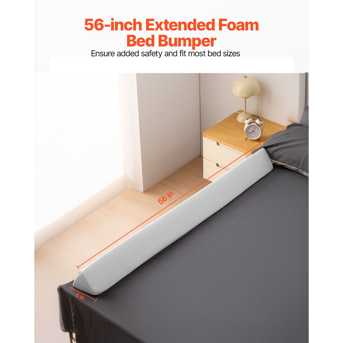 Toddlers Bed Bumper, 56-inch Non-Slip Bed Rail Bumper, High-Rebound Foam Bedrail Guard for Toddlers with Machine-Washable Cover for Twin, Full, Queen & King Beds, Lightweight and Travel-Friendly