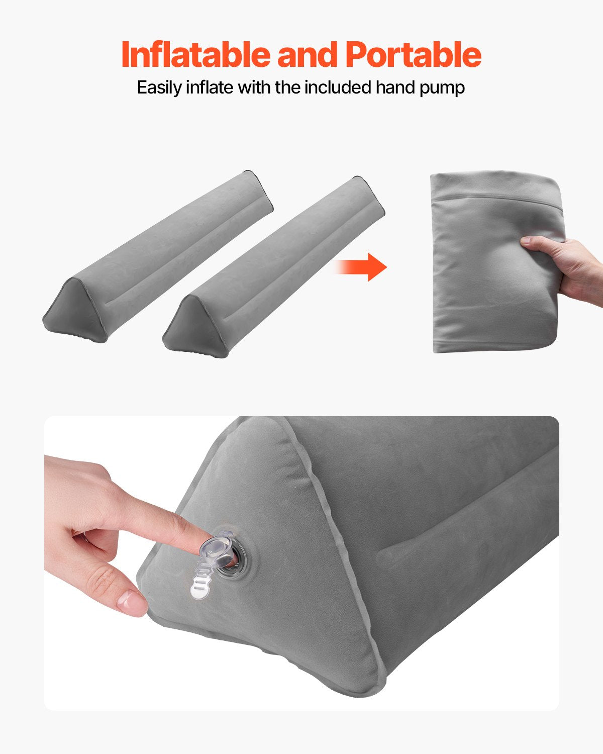 Restraints: VEVOR Bed Bumper for Toddlers, 47.4-inch Inflatable Bed Guard Rail with Hand Pump, Non-Slip Flocking Toddler Bedrail Bumper for Twin, Full, Queen & King Beds, Lightweight and Portable (2 Packs)