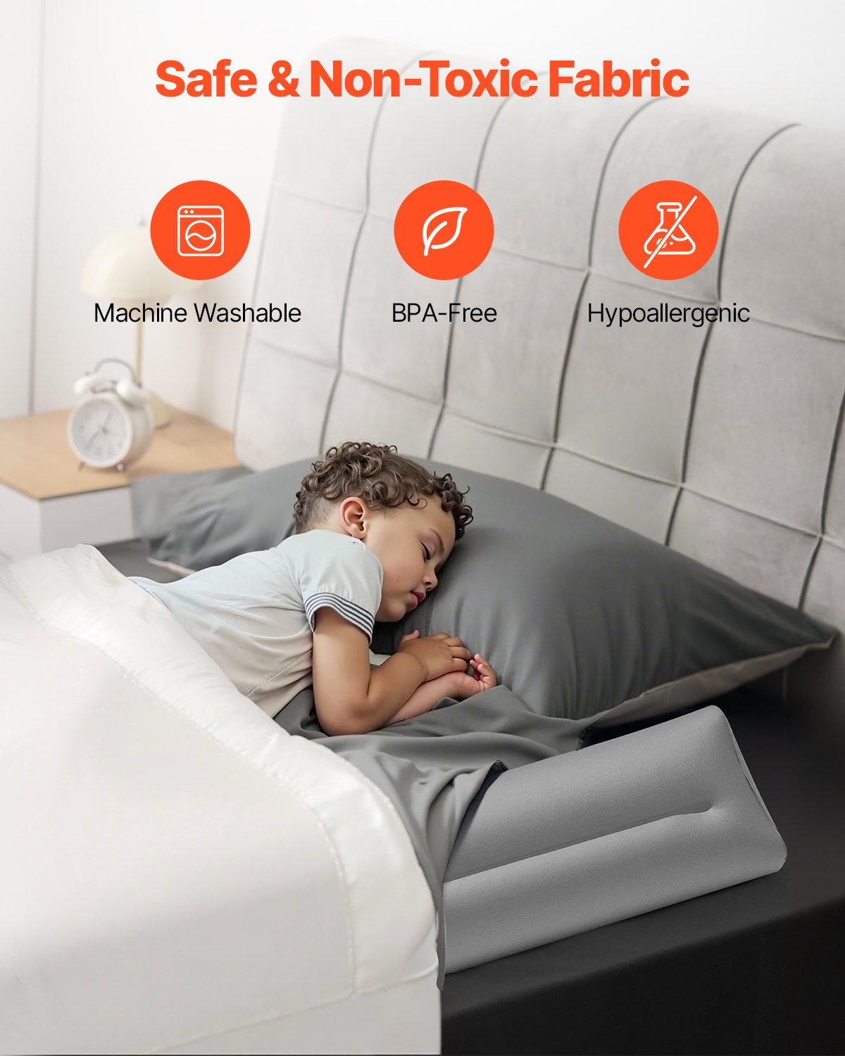 Restraints: VEVOR Bed Bumper for Toddlers, 47.4-inch Inflatable Bed Guard Rail with Hand Pump, Non-Slip Flocking Toddler Bedrail Bumper for Twin, Full, Queen & King Beds, Lightweight and Portable (2 Packs)
