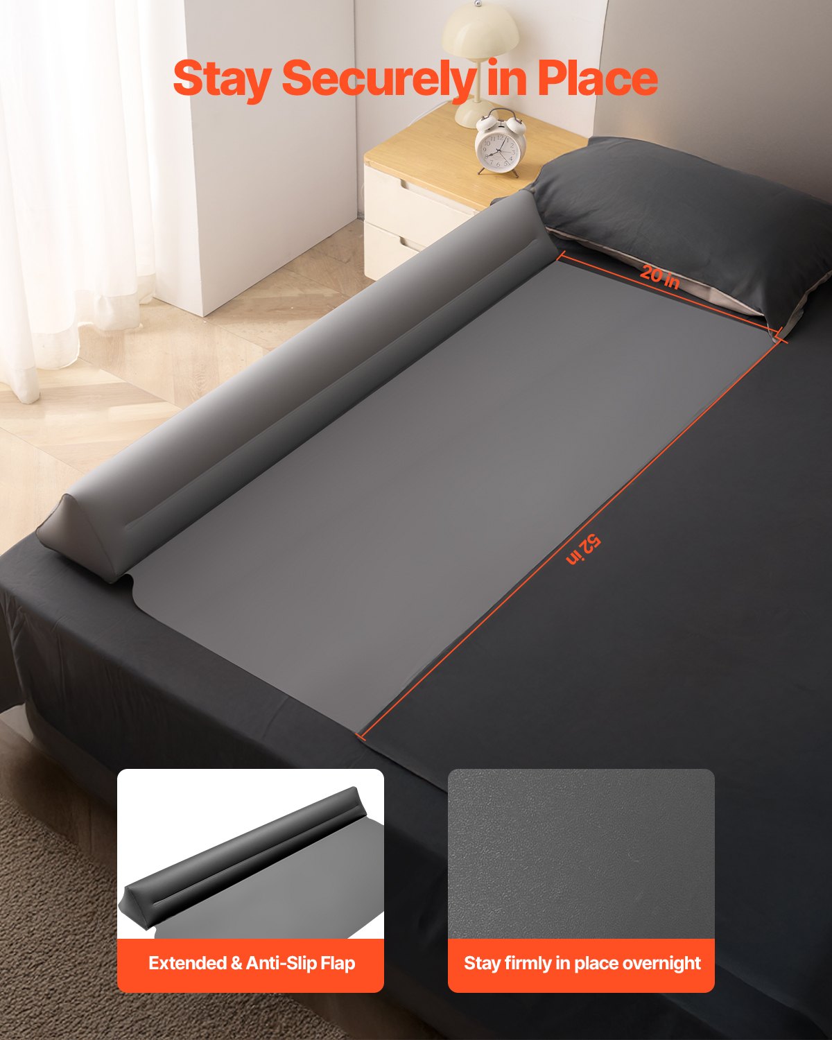 Restraints: VEVOR Bed Bumper for Toddlers, 52-inch Inflatable Bed Guard Rail with Safety Flap, Non-Slip TPU Toddler Bedrail Bumper for Twin, Full, Queen King Beds, Lightweight & Portable for Home Travel (2 Packs)