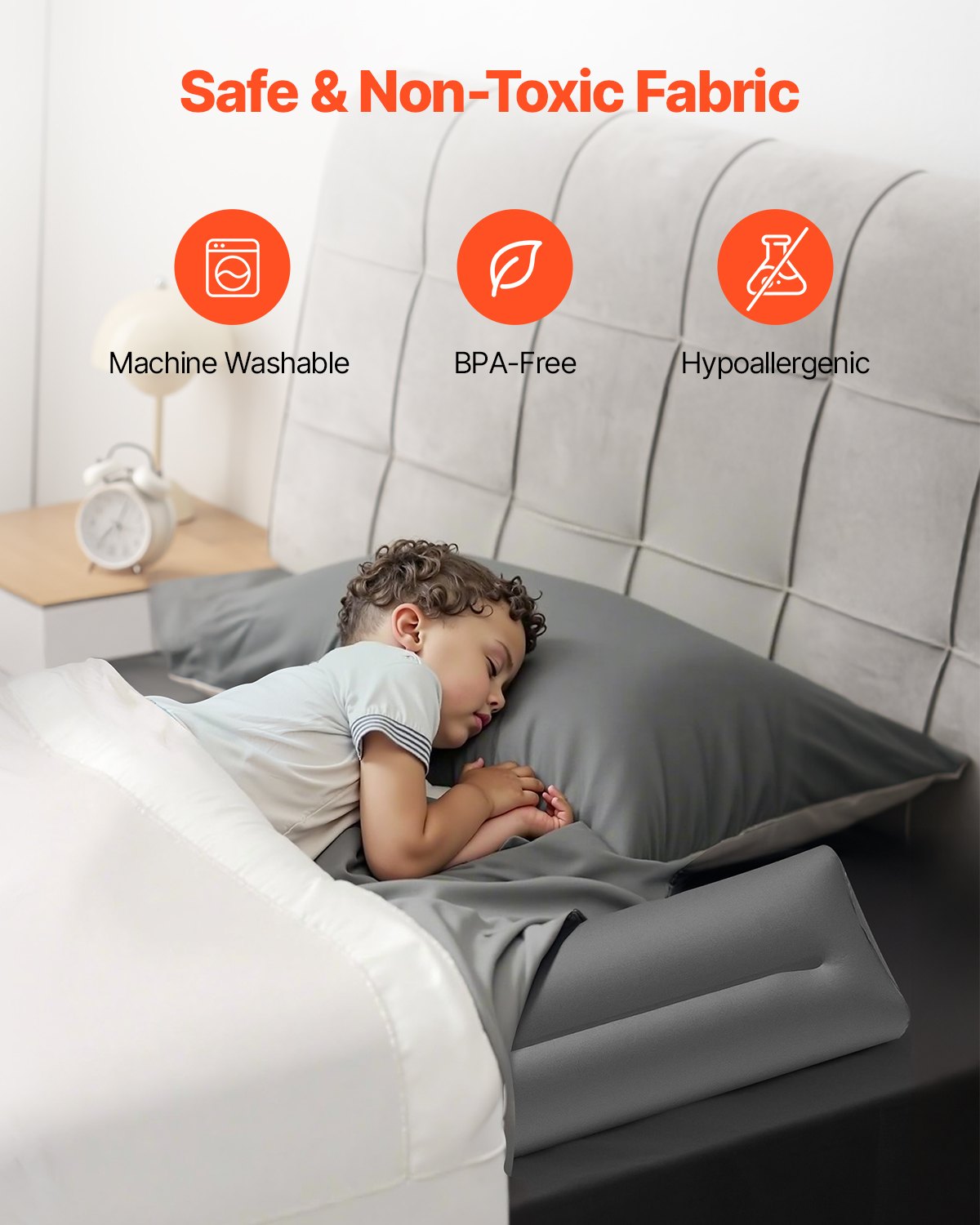 Restraints: VEVOR Bed Bumper for Toddlers, 52-inch Inflatable Bed Guard Rail with Safety Flap, Non-Slip TPU Toddler Bedrail Bumper for Twin, Full, Queen King Beds, Lightweight & Portable for Home Travel (2 Packs)