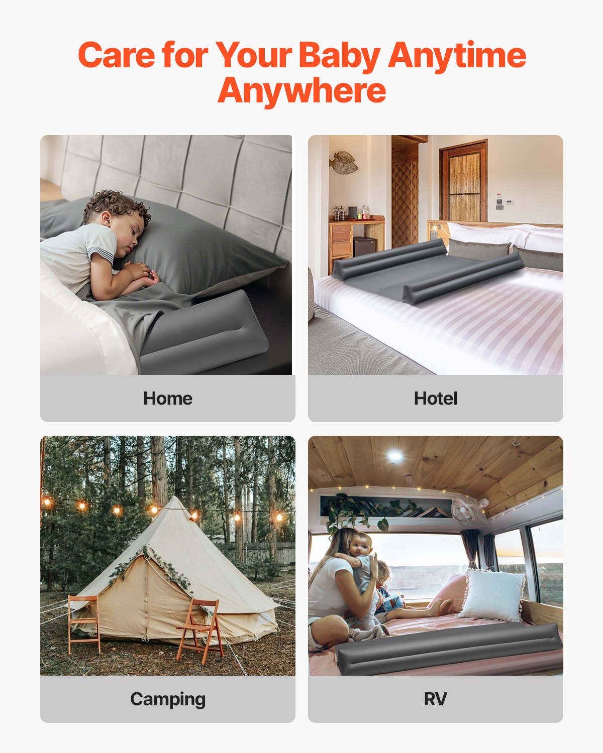 Restraints: VEVOR Bed Bumper for Toddlers, 52-inch Inflatable Bed Guard Rail with Safety Flap, Non-Slip TPU Toddler Bedrail Bumper for Twin, Full, Queen King Beds, Lightweight & Portable for Home Travel (2 Packs)