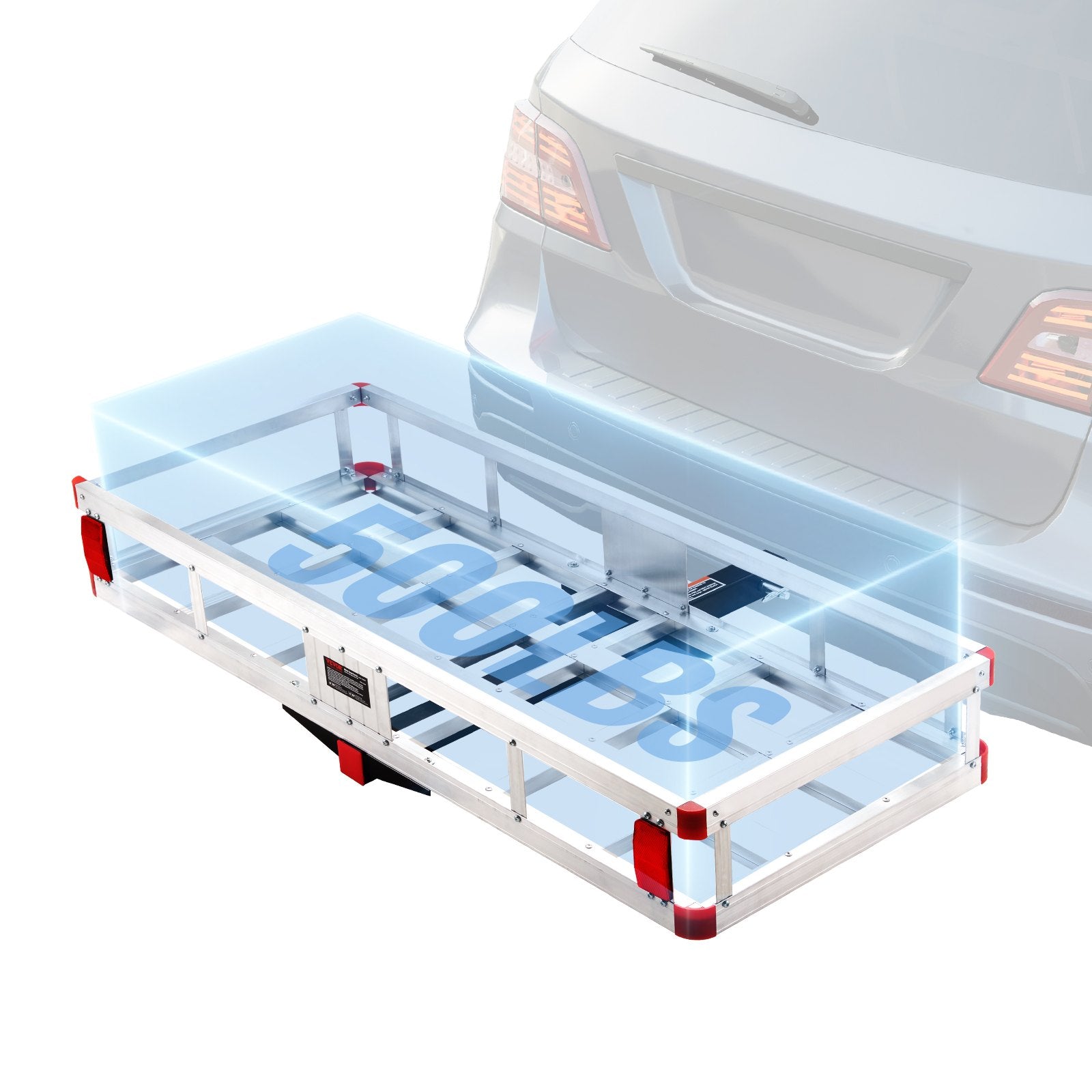 49.4 x 22.4 x 7.1 in Hitch Cargo Carrier, 500lb Capacity Trailer Hitch Mount Aluminum Cargo Basket, Luggage Carrier Rack Fits 2" Hitch Receiver for SUV Truck Pickup Camping