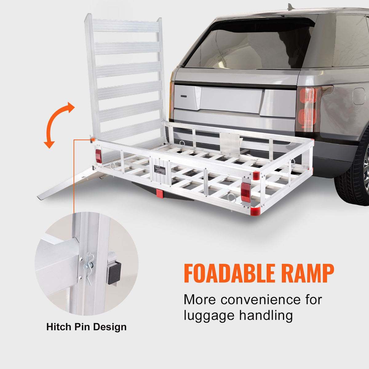 50 x 29.5 x 8.7 in Hitch Cargo Carrier, 500lb Capacity Trailer Hitch Mount Aluminum Cargo Basket with Folding Ramp, Luggage Carrier Rack Fits 2" Hitch Receiver for SUV Truck Pickup Camping