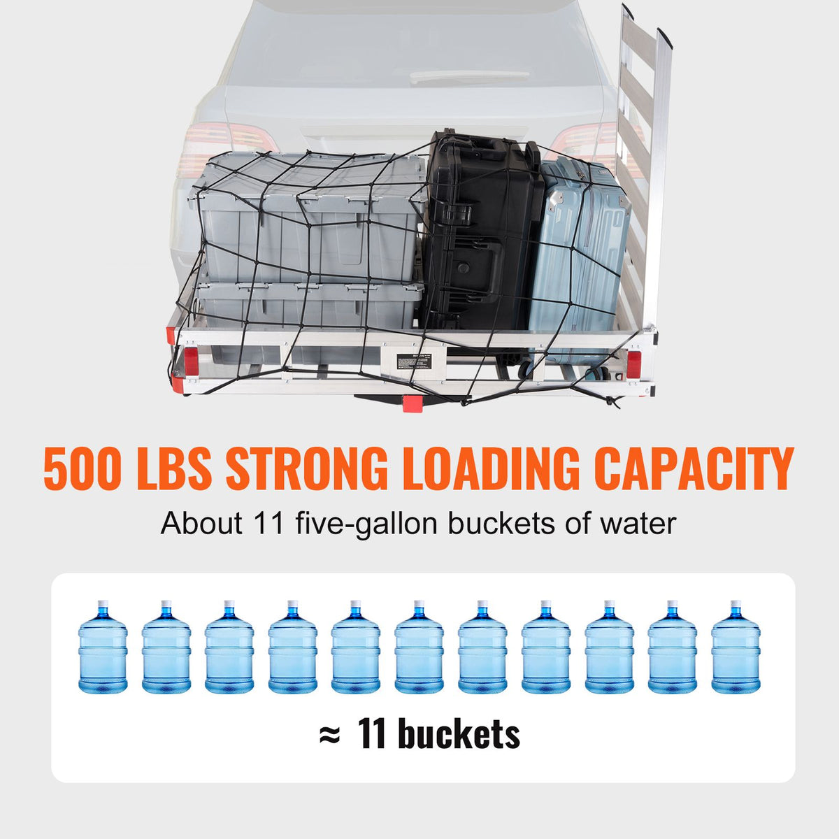 50 x 29.5 x 8.7 in Hitch Cargo Carrier, 500lb Capacity Trailer Hitch Mount Aluminum Cargo Basket with Folding Ramp, Luggage Carrier Rack Fits 2" Hitch Receiver for SUV Truck Pickup Camping