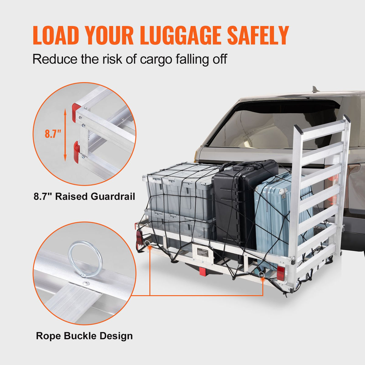 50 x 29.5 x 8.7 in Hitch Cargo Carrier, 500lb Capacity Trailer Hitch Mount Aluminum Cargo Basket with Folding Ramp, Luggage Carrier Rack Fits 2" Hitch Receiver for SUV Truck Pickup Camping