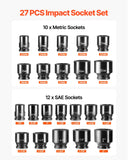 Automotive Repair & Speciality Tools: Impact Socket Set 3/4 Inches 27 Piece SAE 7/8 to 2 Inches and Metric 22 to 50 mm
