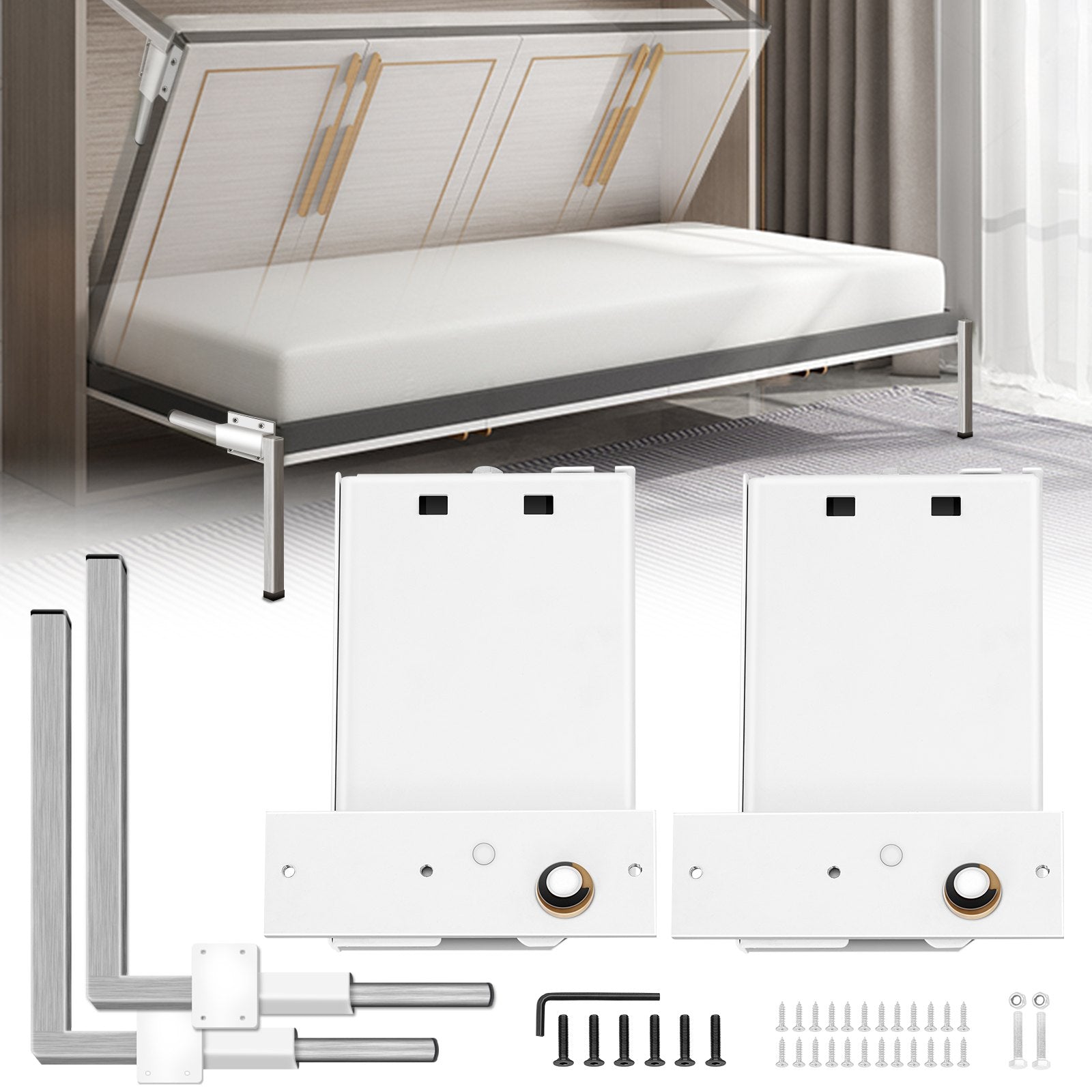Beds & Bed Frames: VEVOR DIY Murphy Bed Springs Mechanism Hardware Kit Horizontal for Twin Size Bed