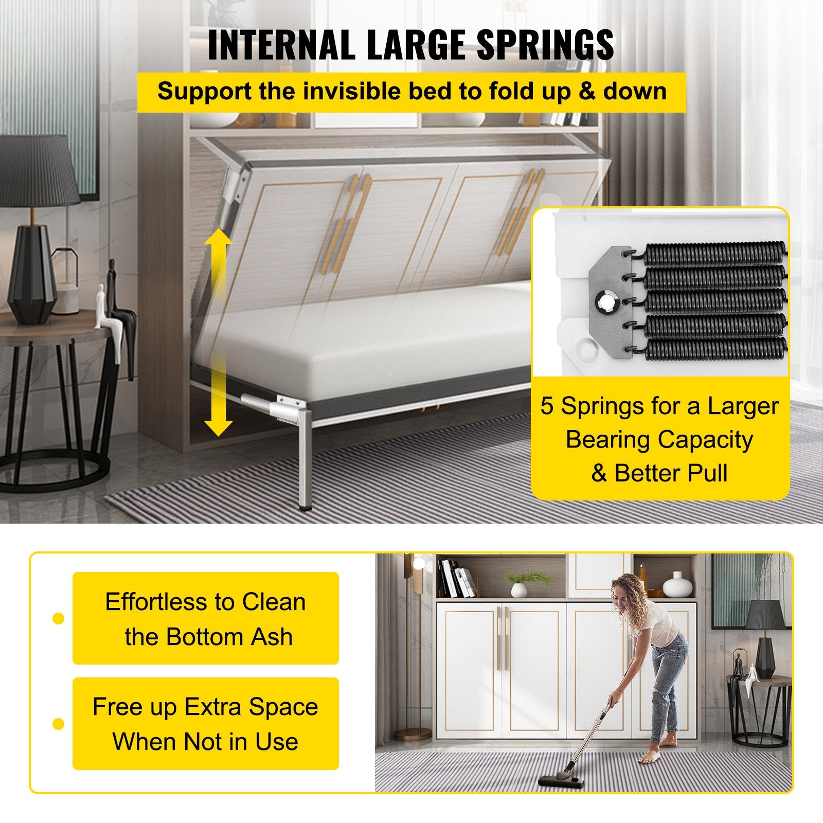 Beds & Bed Frames: VEVOR DIY Murphy Bed Springs Mechanism Hardware Kit Horizontal for Twin Size Bed