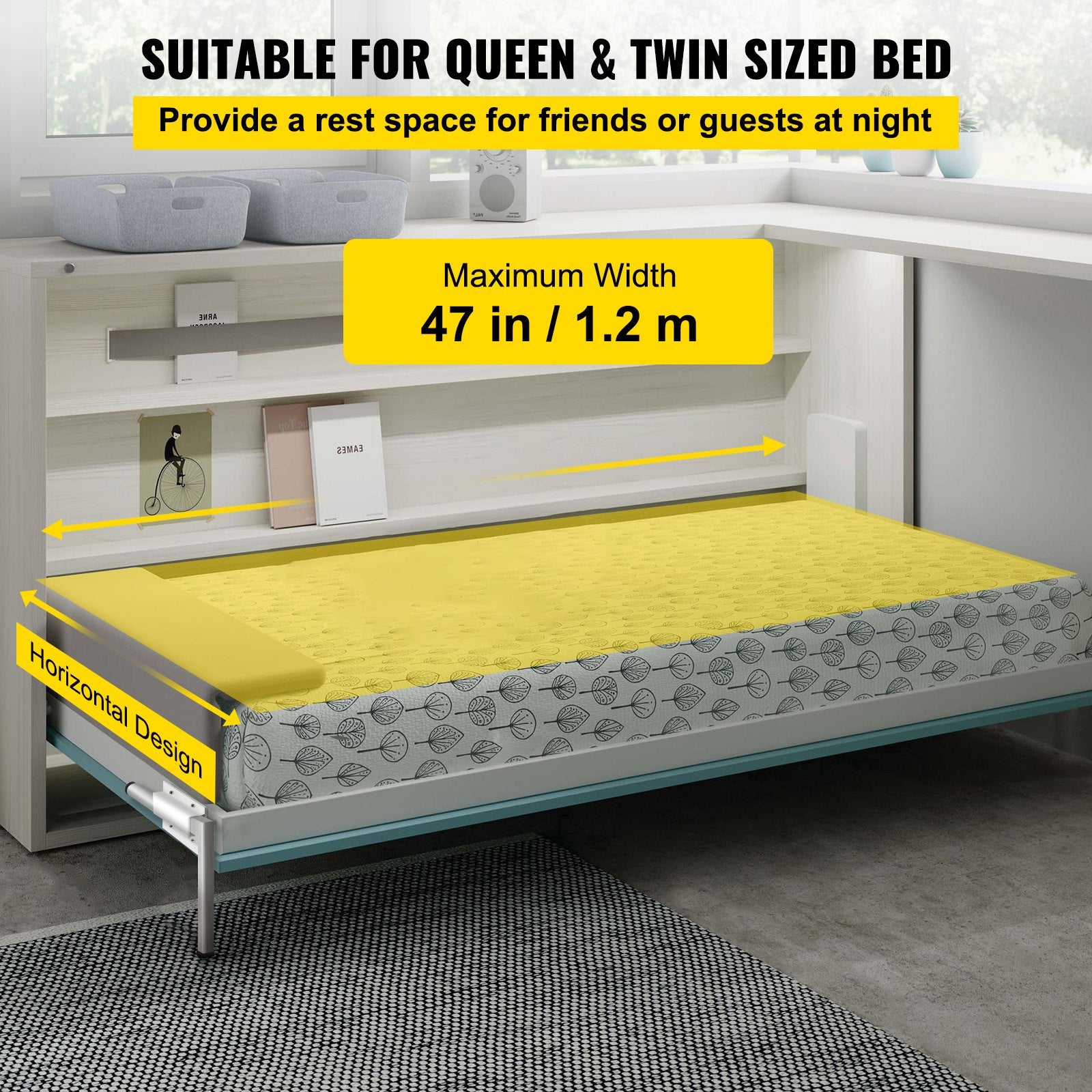 Beds & Bed Frames: VEVOR DIY Murphy Bed Springs Mechanism Hardware Kit Horizontal for Twin Size Bed