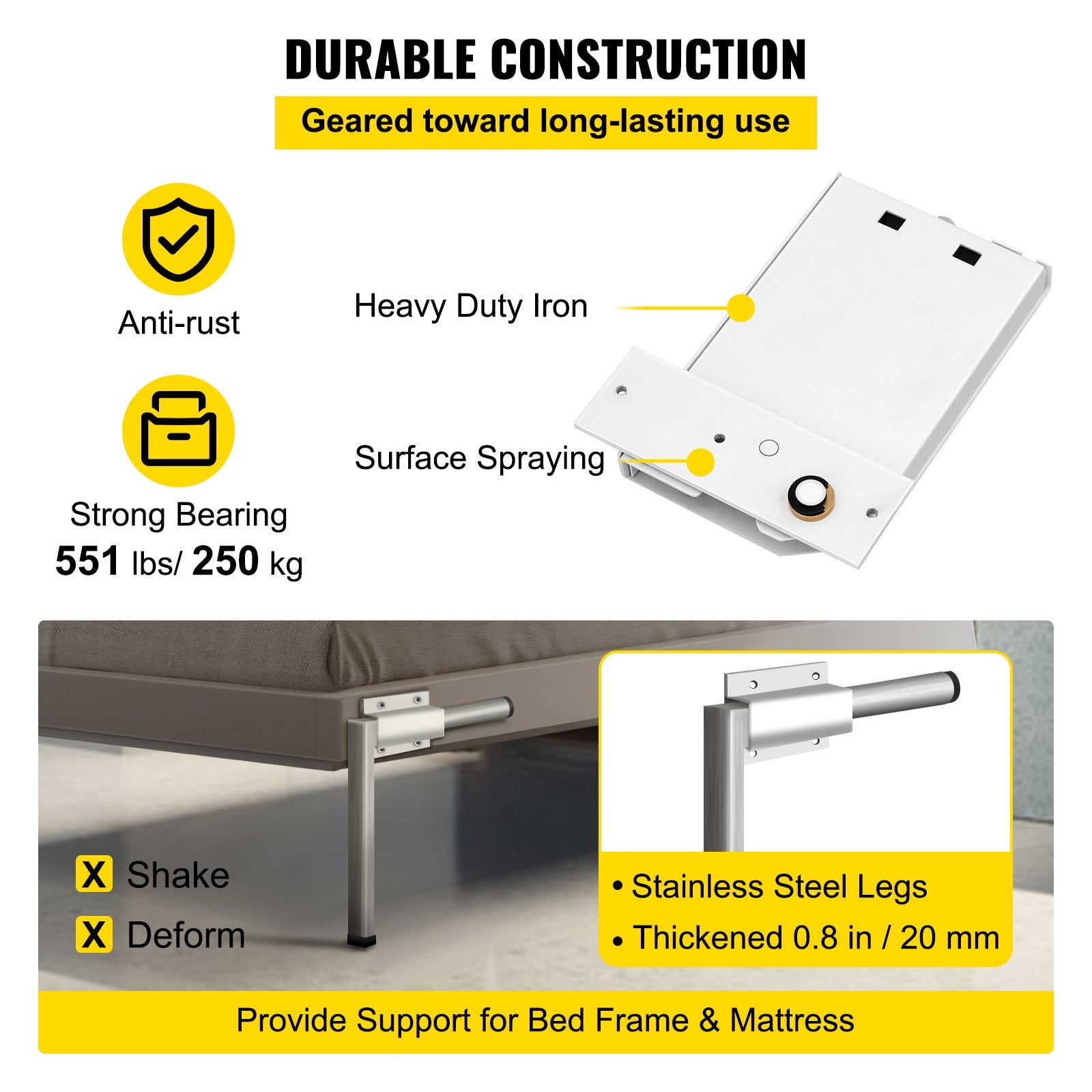 Beds & Bed Frames: VEVOR DIY Murphy Bed Springs Mechanism Hardware Kit Horizontal for Twin Size Bed
