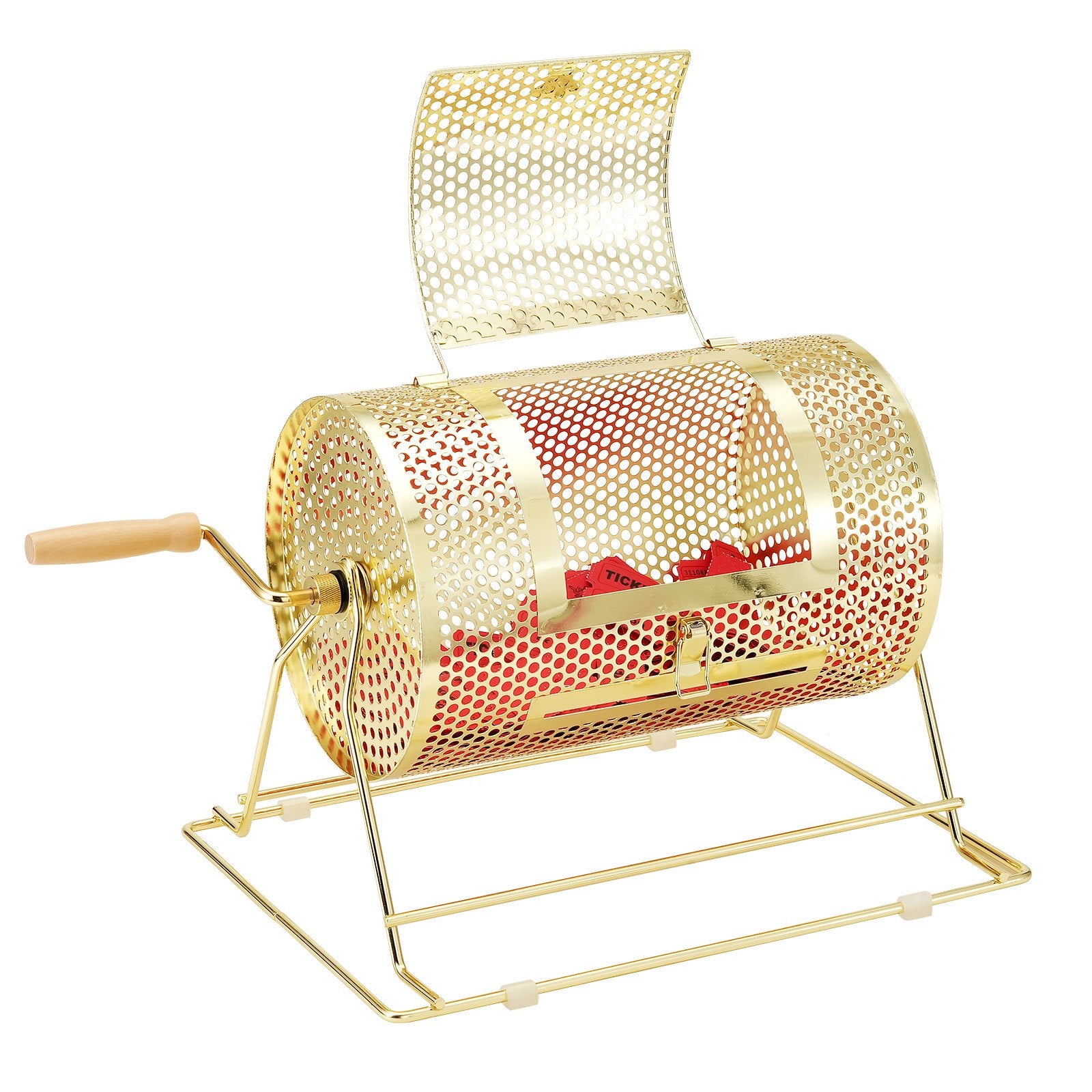 Board Games: VEVOR Raffle Drum, 11.6 x Ø7.48 inch Brass Plated Raffle Ticket Spinning Cage, Holds 2500 Tickets or 100 Ping Pong Balls, Metal Lottery Spinning Drawing with Wooden Turning Handle, for Bingo Ballot Pa