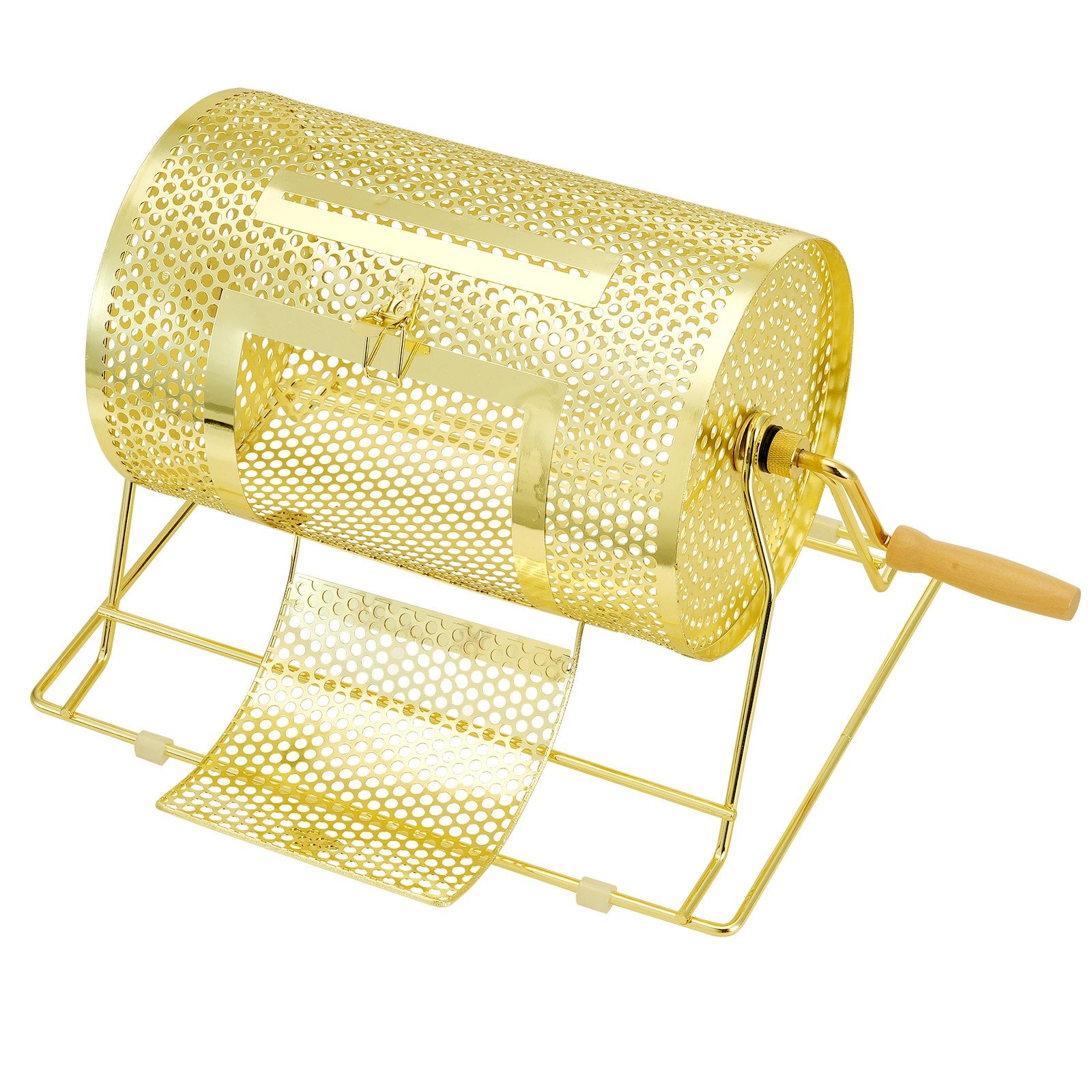Board Games: VEVOR Raffle Drum, 11.6 x Ø7.48 inch Brass Plated Raffle Ticket Spinning Cage, Holds 2500 Tickets or 100 Ping Pong Balls, Metal Lottery Spinning Drawing with Wooden Turning Handle, for Bingo Ballot Pa