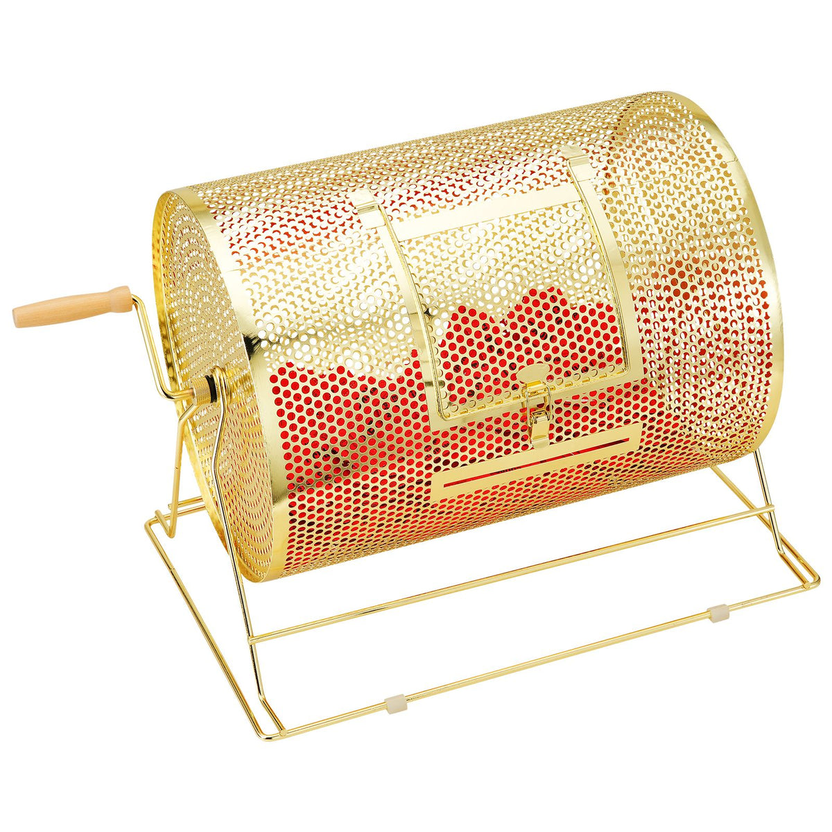 Raffle Drum, 16.1 x Ø12 inch Brass Plated Raffle Ticket Spinning Cage, Holds 5000 Tickets or 200 Ping Pong Balls, Metal Lottery Spinning Drawing with Wooden Turning Handle, for Bingo Ballot Part