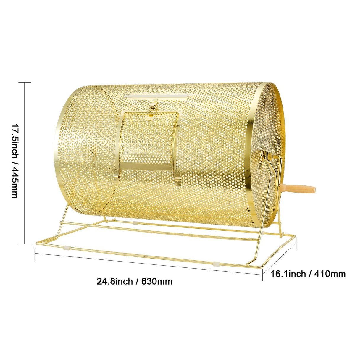 Raffle Drum, 14.8 x Ø21.26 inch Brass Plated Raffle Ticket Spinning Cage, Holds 10000 Tickets or 300 Ping Pong Balls, Metal Lottery Spinning Drawing with Wooden Turning Handle, for Bingo Ballot