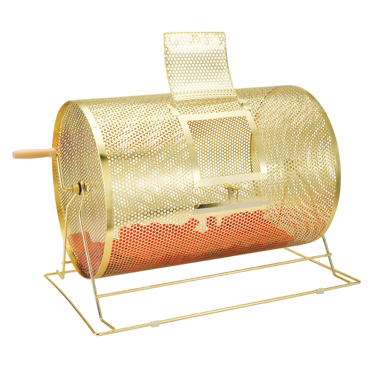 Raffle Drum, 14.8 x Ø21.26 inch Brass Plated Raffle Ticket Spinning Cage, Holds 10000 Tickets or 300 Ping Pong Balls, Metal Lottery Spinning Drawing with Wooden Turning Handle, for Bingo Ballot