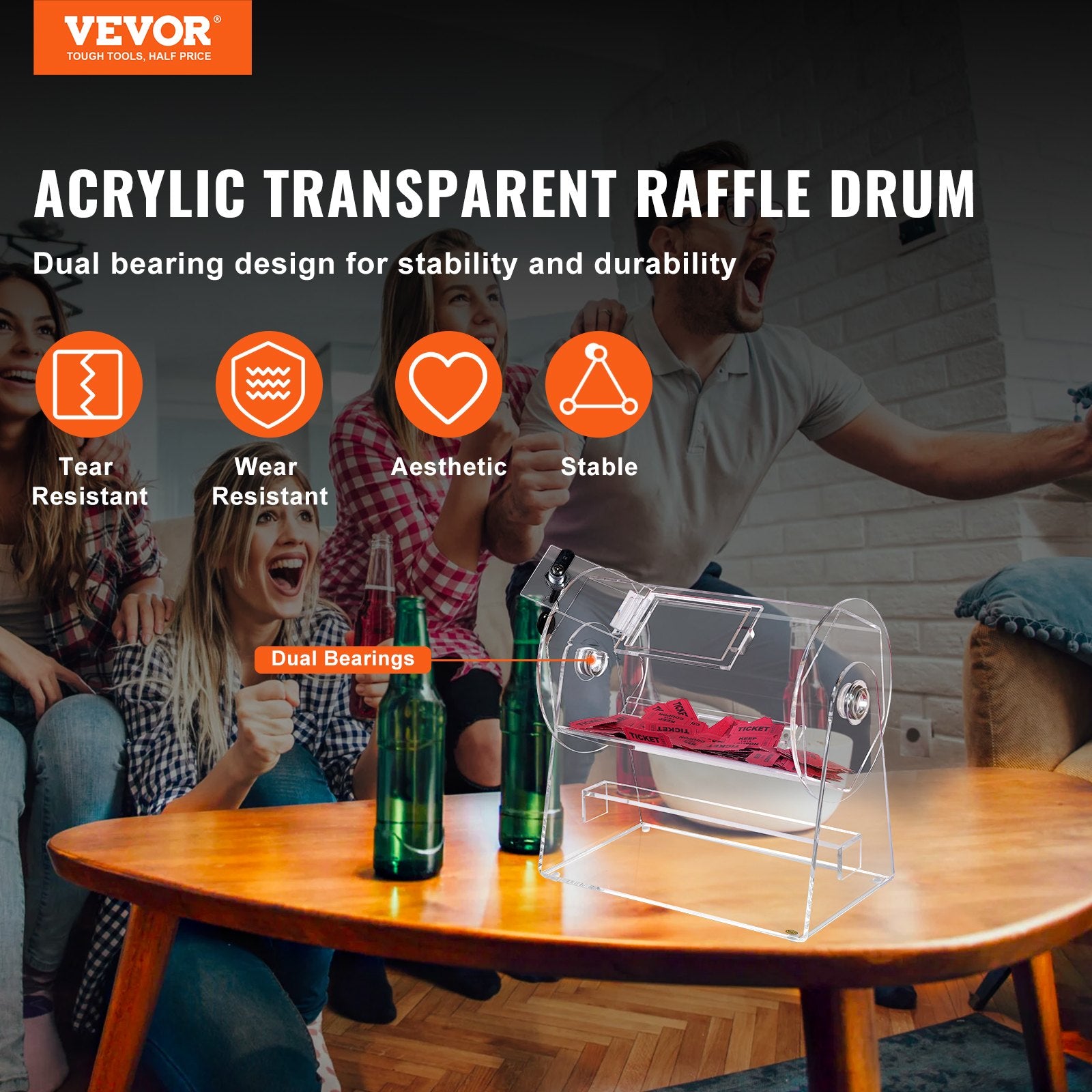 Board Games: VEVOR Acrylic Raffle Drum, Holds 2500 Tickets or 100 Raffle Balls, Professional Raffle Ticket Spinning Cage with 2 Keys, Transparent Lottery Spinning Drawing, Raffle Ticket Box for Lottery Games Bingo