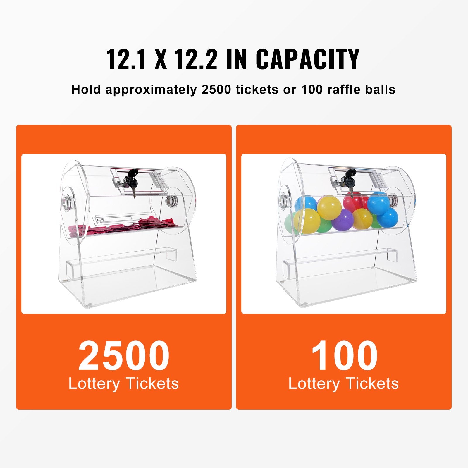 Board Games: VEVOR Acrylic Raffle Drum, Holds 2500 Tickets or 100 Raffle Balls, Professional Raffle Ticket Spinning Cage with 2 Keys, Transparent Lottery Spinning Drawing, Raffle Ticket Box for Lottery Games Bingo