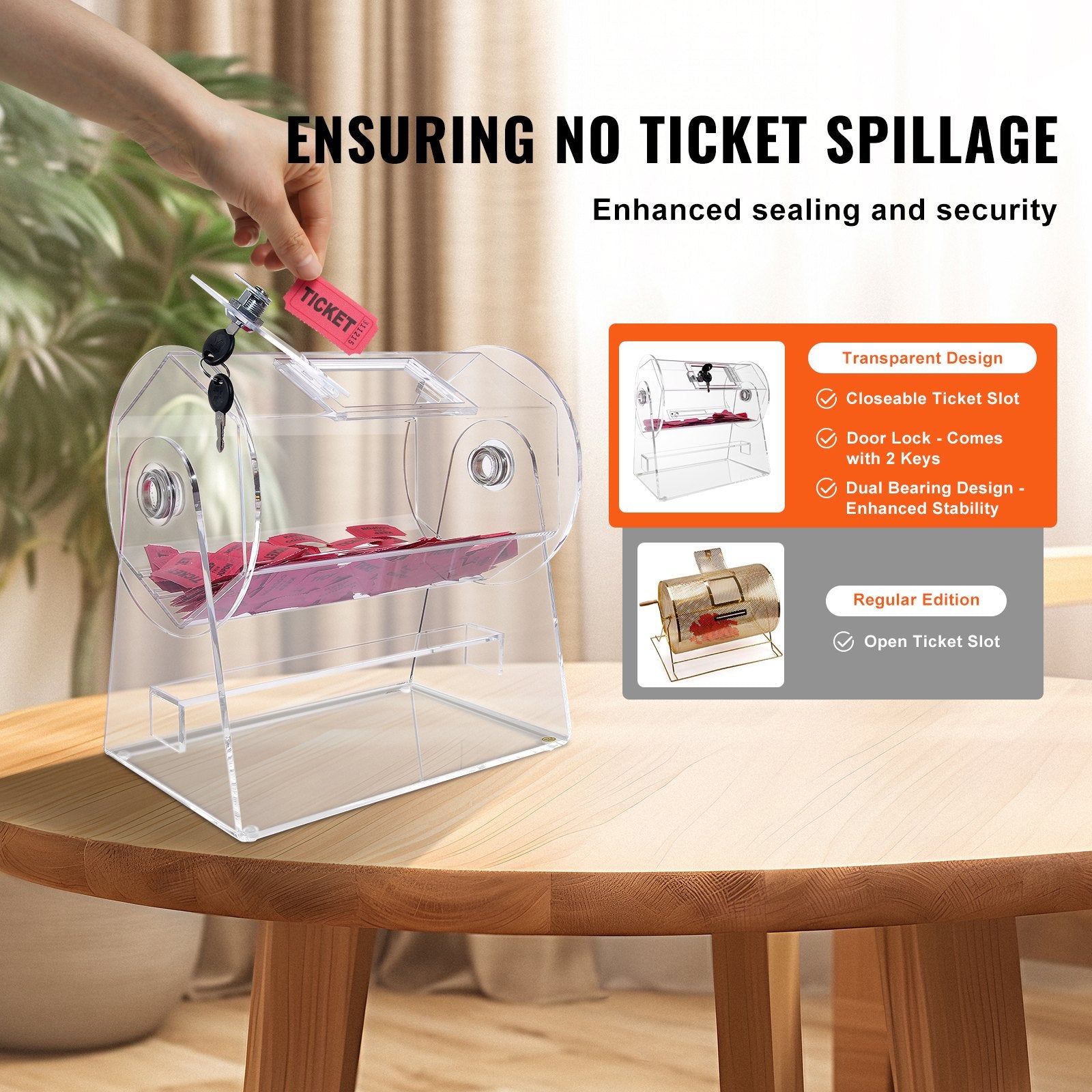 Board Games: VEVOR Acrylic Raffle Drum, Holds 2500 Tickets or 100 Raffle Balls, Professional Raffle Ticket Spinning Cage with 2 Keys, Transparent Lottery Spinning Drawing, Raffle Ticket Box for Lottery Games Bingo