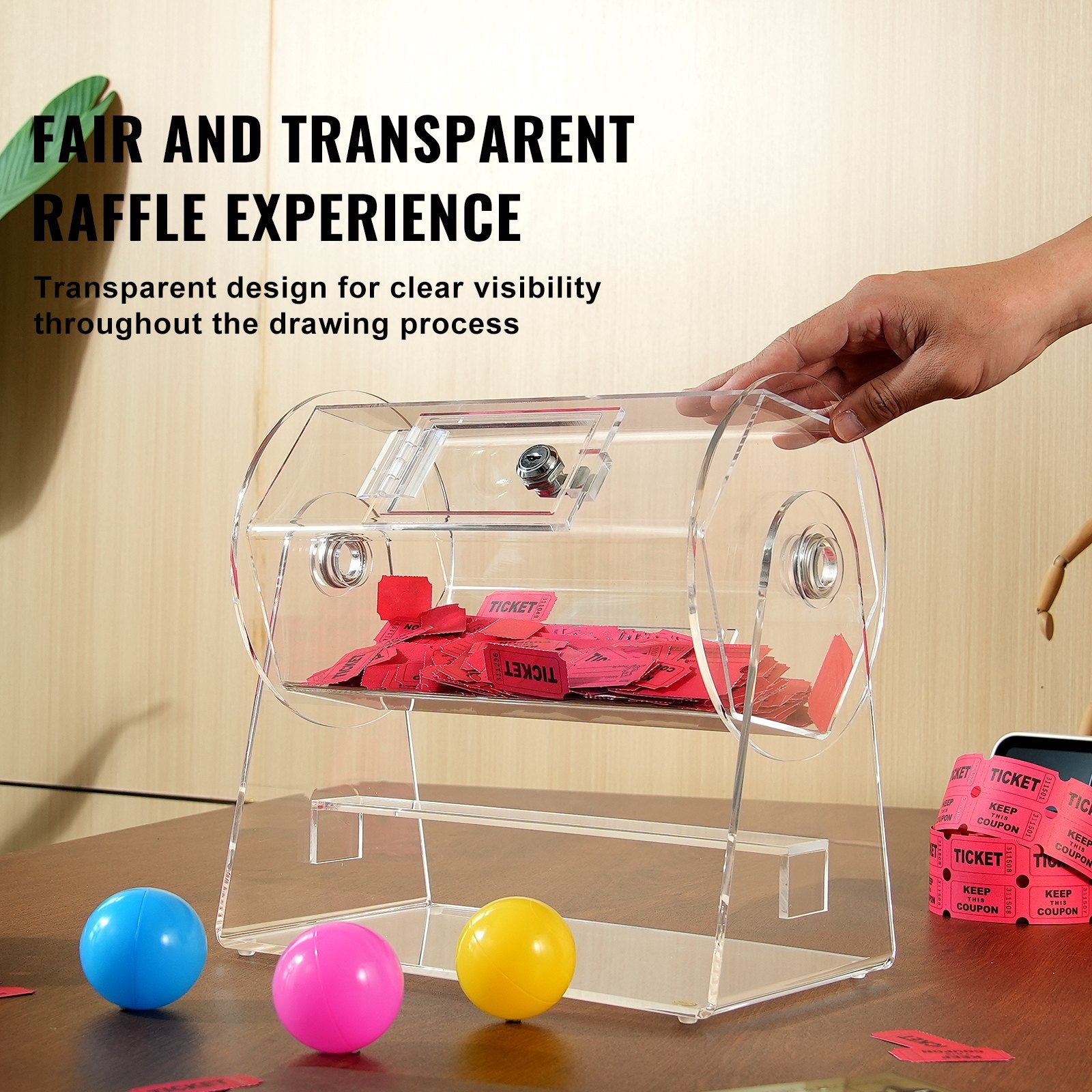 Board Games: VEVOR Acrylic Raffle Drum, Holds 2500 Tickets or 100 Raffle Balls, Professional Raffle Ticket Spinning Cage with 2 Keys, Transparent Lottery Spinning Drawing, Raffle Ticket Box for Lottery Games Bingo