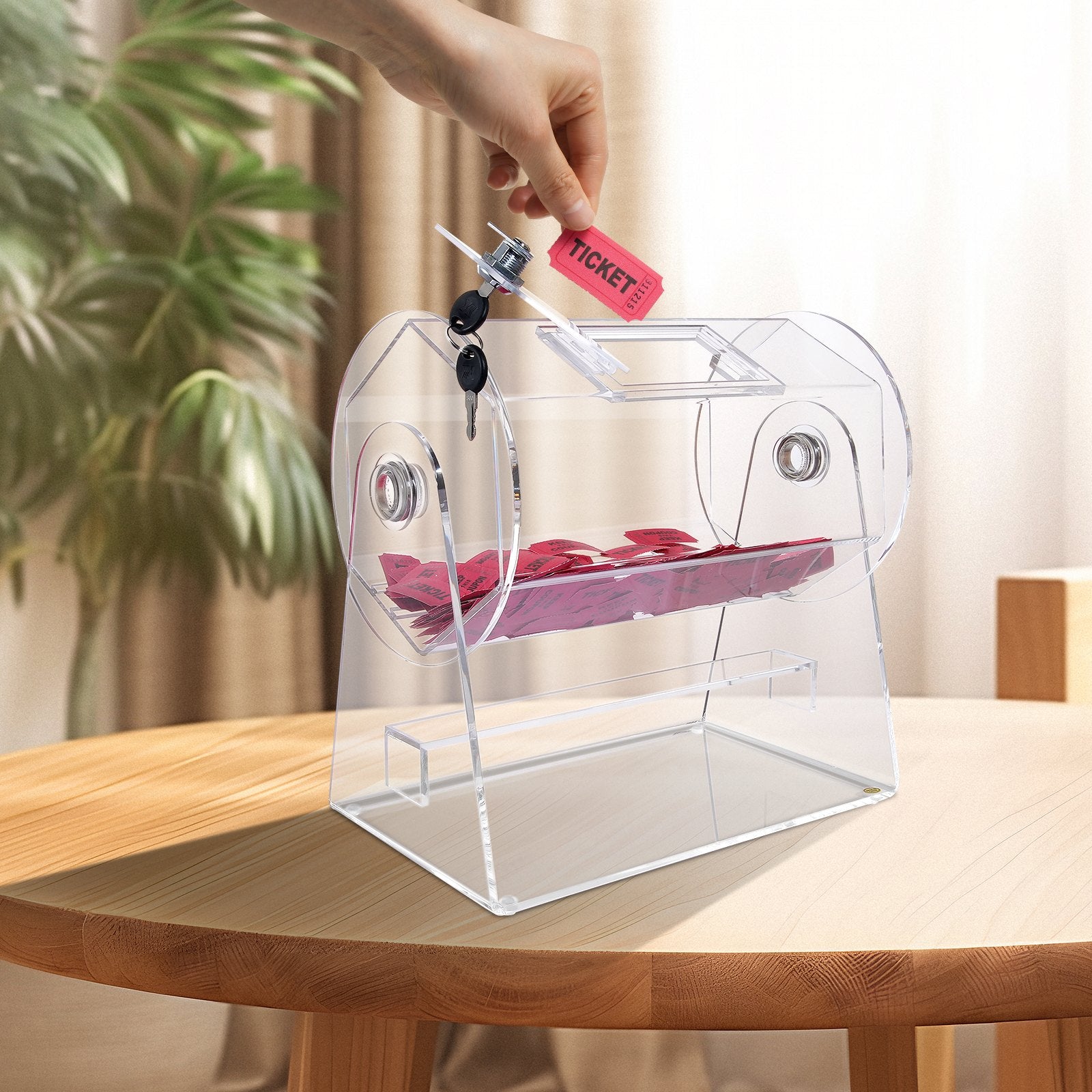 Board Games: VEVOR Acrylic Raffle Drum, Holds 2500 Tickets or 100 Raffle Balls, Professional Raffle Ticket Spinning Cage with 2 Keys, Transparent Lottery Spinning Drawing, Raffle Ticket Box for Lottery Games Bingo