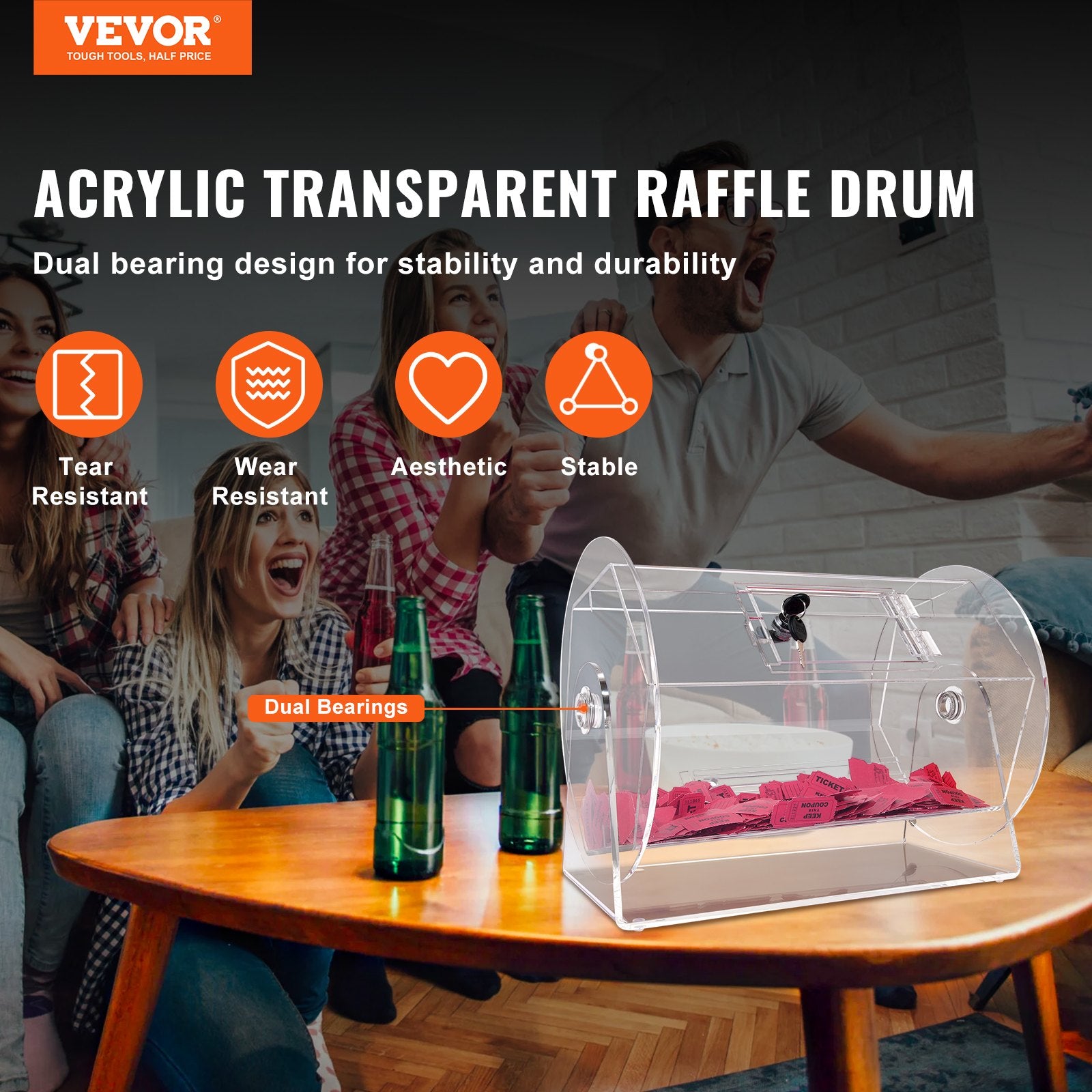 Card Games: VEVOR Acrylic Raffle Drum, Holds 5000 Tickets or 200 Raffle Balls, Professional Raffle Ticket Spinning Cage with 2 Keys, Transparent Lottery Spinning Drawing, Raffle Ticket Box for Lottery Games Bingo