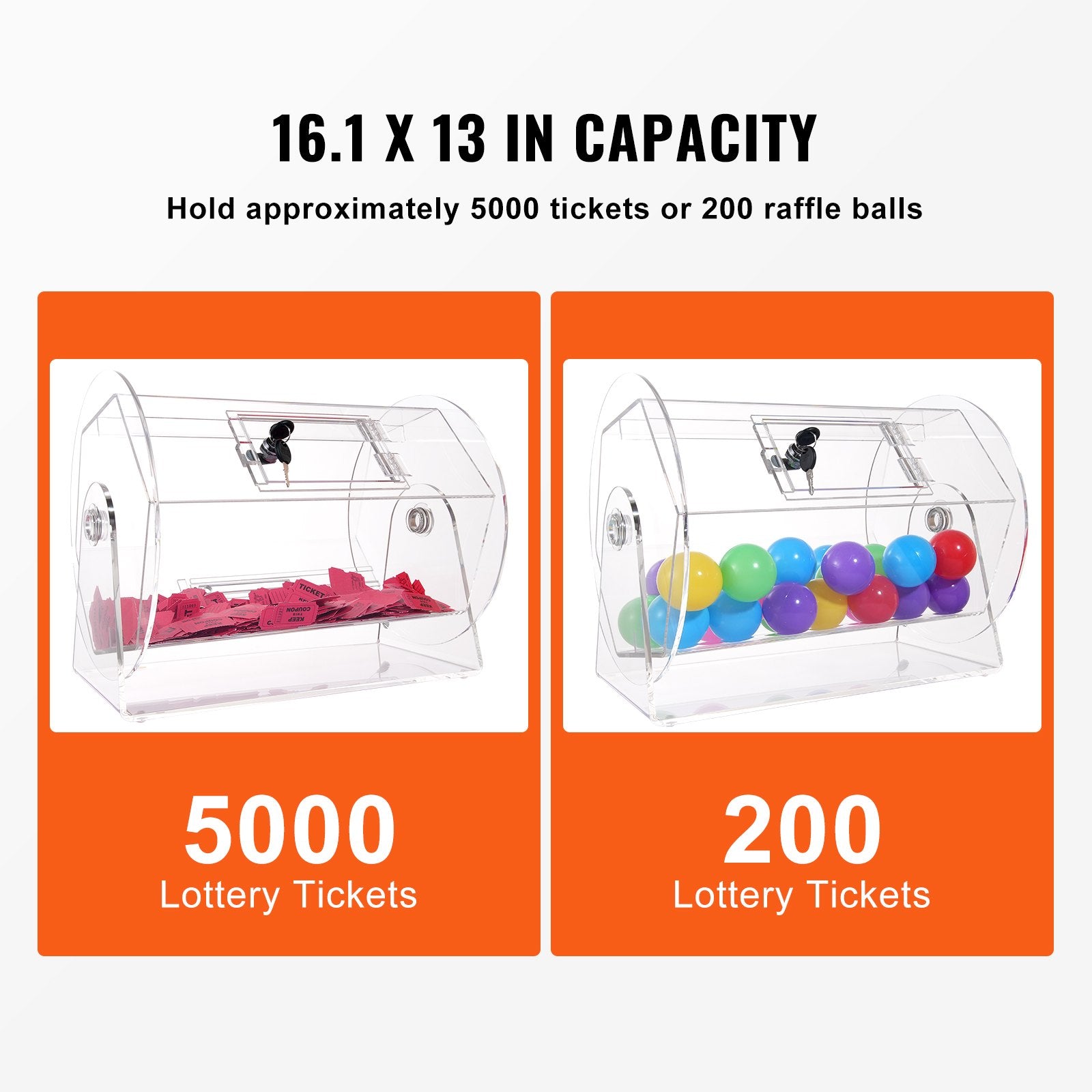 Card Games: VEVOR Acrylic Raffle Drum, Holds 5000 Tickets or 200 Raffle Balls, Professional Raffle Ticket Spinning Cage with 2 Keys, Transparent Lottery Spinning Drawing, Raffle Ticket Box for Lottery Games Bingo