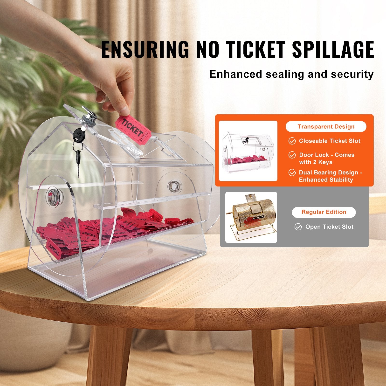 Card Games: VEVOR Acrylic Raffle Drum, Holds 5000 Tickets or 200 Raffle Balls, Professional Raffle Ticket Spinning Cage with 2 Keys, Transparent Lottery Spinning Drawing, Raffle Ticket Box for Lottery Games Bingo
