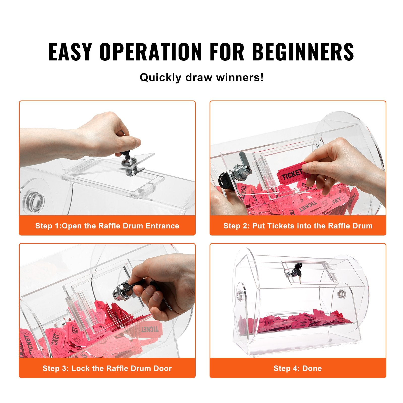 Card Games: VEVOR Acrylic Raffle Drum, Holds 5000 Tickets or 200 Raffle Balls, Professional Raffle Ticket Spinning Cage with 2 Keys, Transparent Lottery Spinning Drawing, Raffle Ticket Box for Lottery Games Bingo