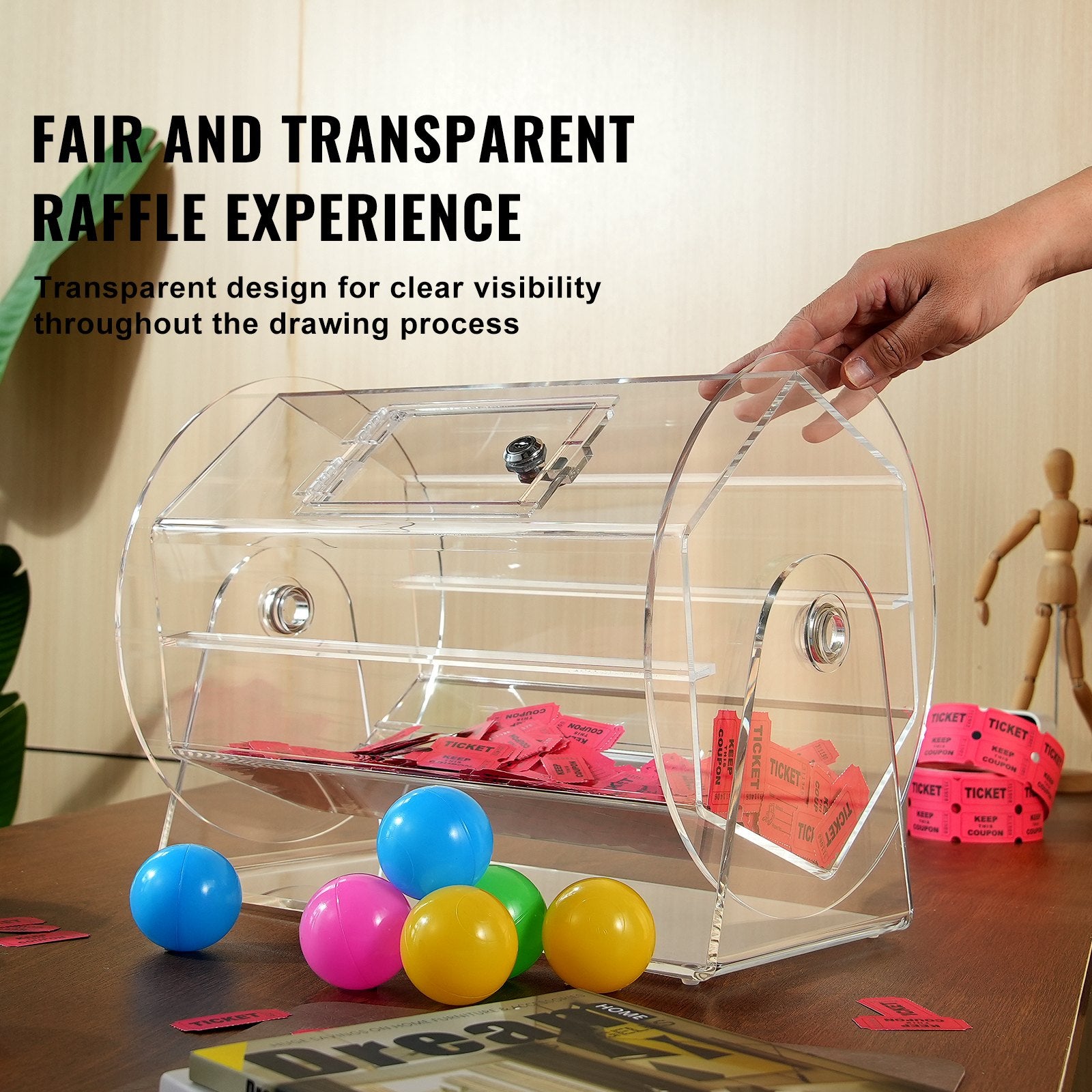 Card Games: VEVOR Acrylic Raffle Drum, Holds 5000 Tickets or 200 Raffle Balls, Professional Raffle Ticket Spinning Cage with 2 Keys, Transparent Lottery Spinning Drawing, Raffle Ticket Box for Lottery Games Bingo