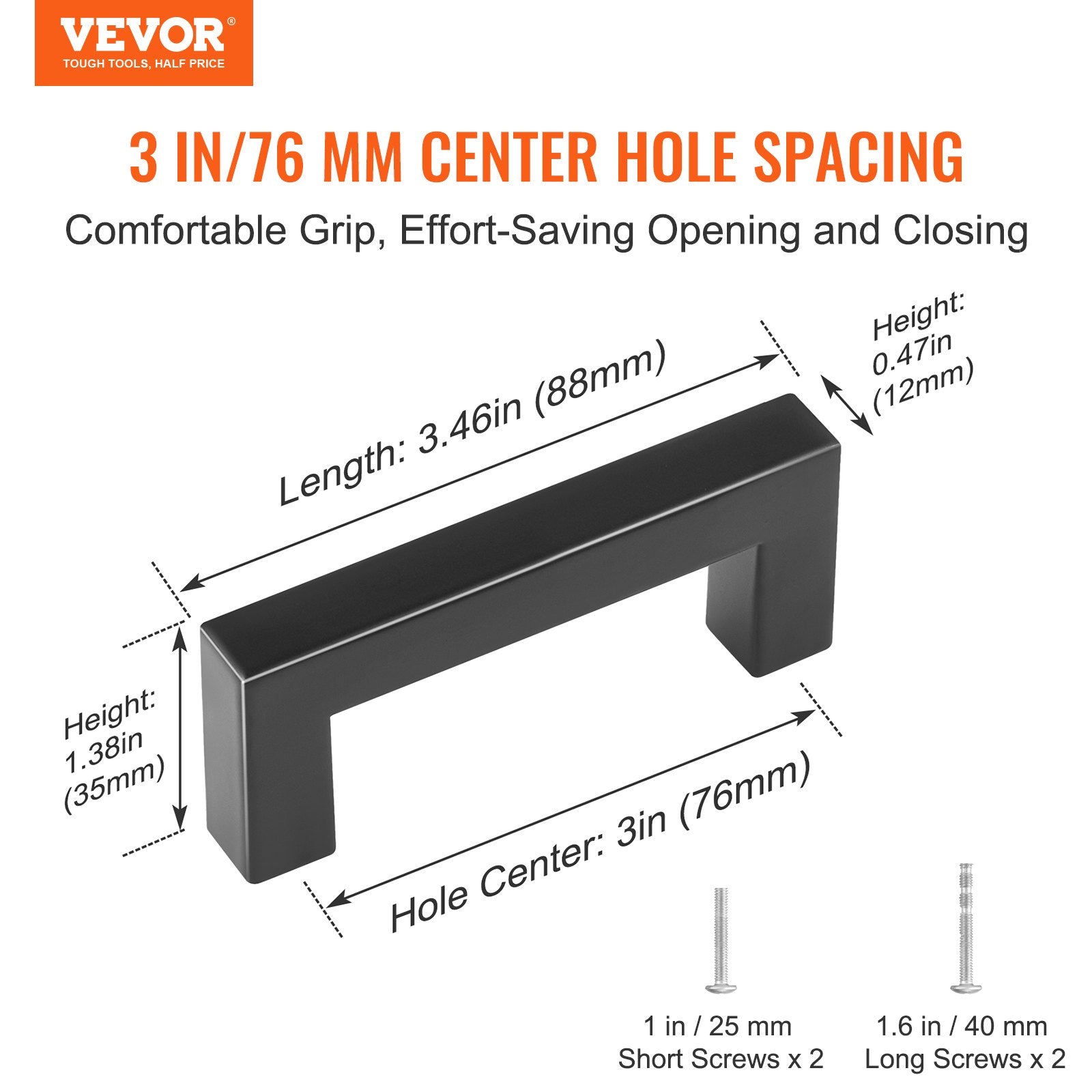 Kitchen & Bathroom DIY: VEVOR 10 Pack Cabinet Pulls, 3in / 76mm Center to Center Slim Square Kitchen Cabinet Drawer, Stainless Steel Modern Kitchen Cupboard Door Handles for Kitchen Bathroom Bar Hardware Matte Black