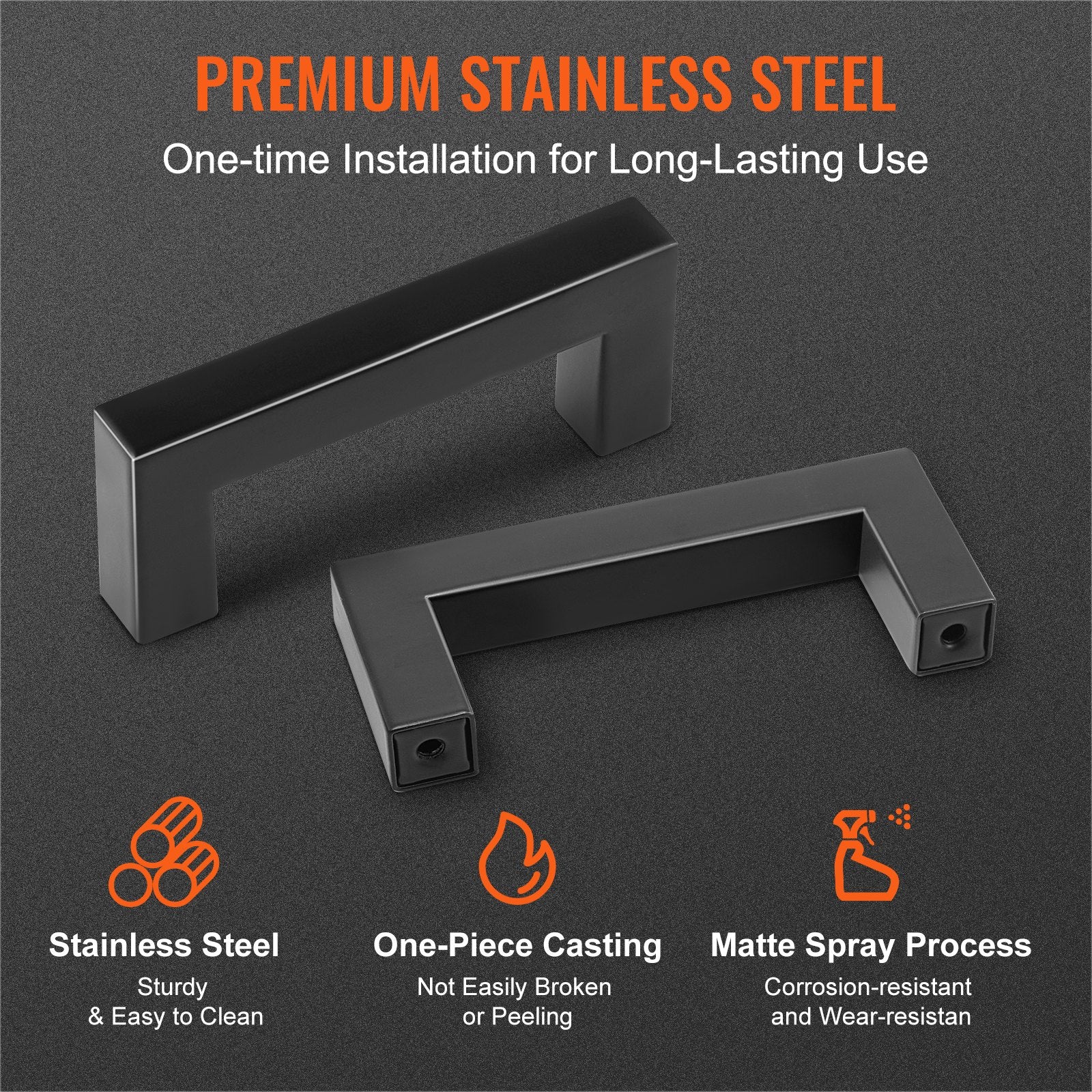 Kitchen & Bathroom DIY: VEVOR 10 Pack Cabinet Pulls, 3in / 76mm Center to Center Slim Square Kitchen Cabinet Drawer, Stainless Steel Modern Kitchen Cupboard Door Handles for Kitchen Bathroom Bar Hardware Matte Black