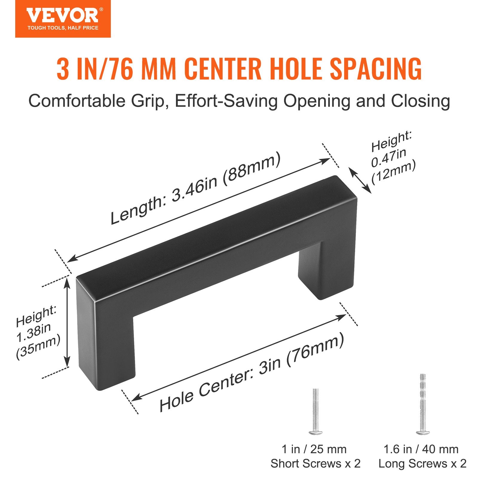 Kitchen & Bathroom DIY: VEVOR 30 Pack Cabinet Pulls, 3in / 76mm Center to Center Slim Square Kitchen Cabinet Drawer, Stainless Steel Modern Kitchen Cupboard Door Handles for Kitchen Bathroom Bar Hardware Matte Black