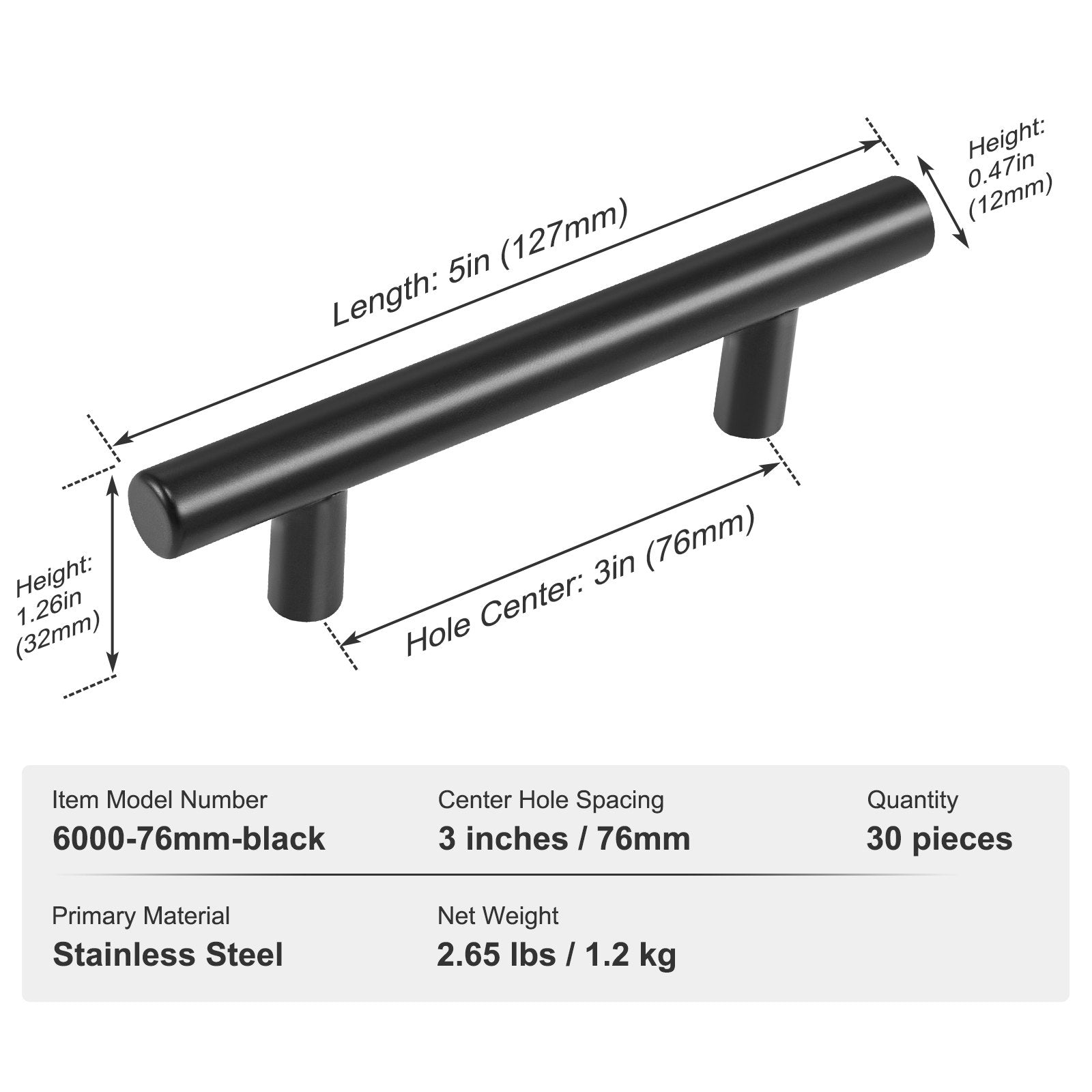 Kitchen & Bathroom DIY: VEVOR 30 Pack Cabinet Pulls, 3in / 76mm Center to Center Slim Kitchen Cabinet Drawer, Stainless Steel Modern Kitchen Cupboard Door Handles for Kitchen Bathroom Bar Hardware Matte Black