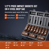 Automotive Repair & Speciality Tools: VEVOR 1/2" Drive Impact Socket Set, 11 Piece Deep Socket Set SAE 3/8"-1", 6 Point CR-V Alloy Steel for Auto Repair, Easy-to-Read Size Markings, Rugged Construction, Includes Storage Case
