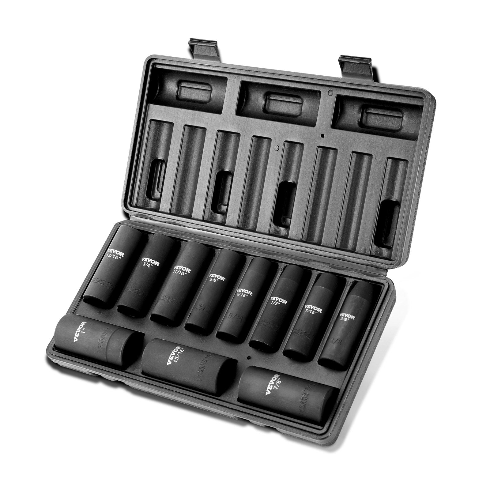 Automotive Repair & Speciality Tools: VEVOR 1/2" Drive Impact Socket Set, 11 Piece Deep Socket Set SAE 3/8"-1", 6 Point CR-V Alloy Steel for Auto Repair, Easy-to-Read Size Markings, Rugged Construction, Includes Storage Case