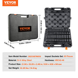 Tool Sockets: VEVOR 1/2" Drive Impact Socket Set, 65 Piece Socket Set SAE 3/8" to 1-1/4" and Metric 10-24mm, 6 Point Cr-V Alloy Steel for Auto Repair, Rugged Construction, Easy-to-Read Size Markings, Storage Case