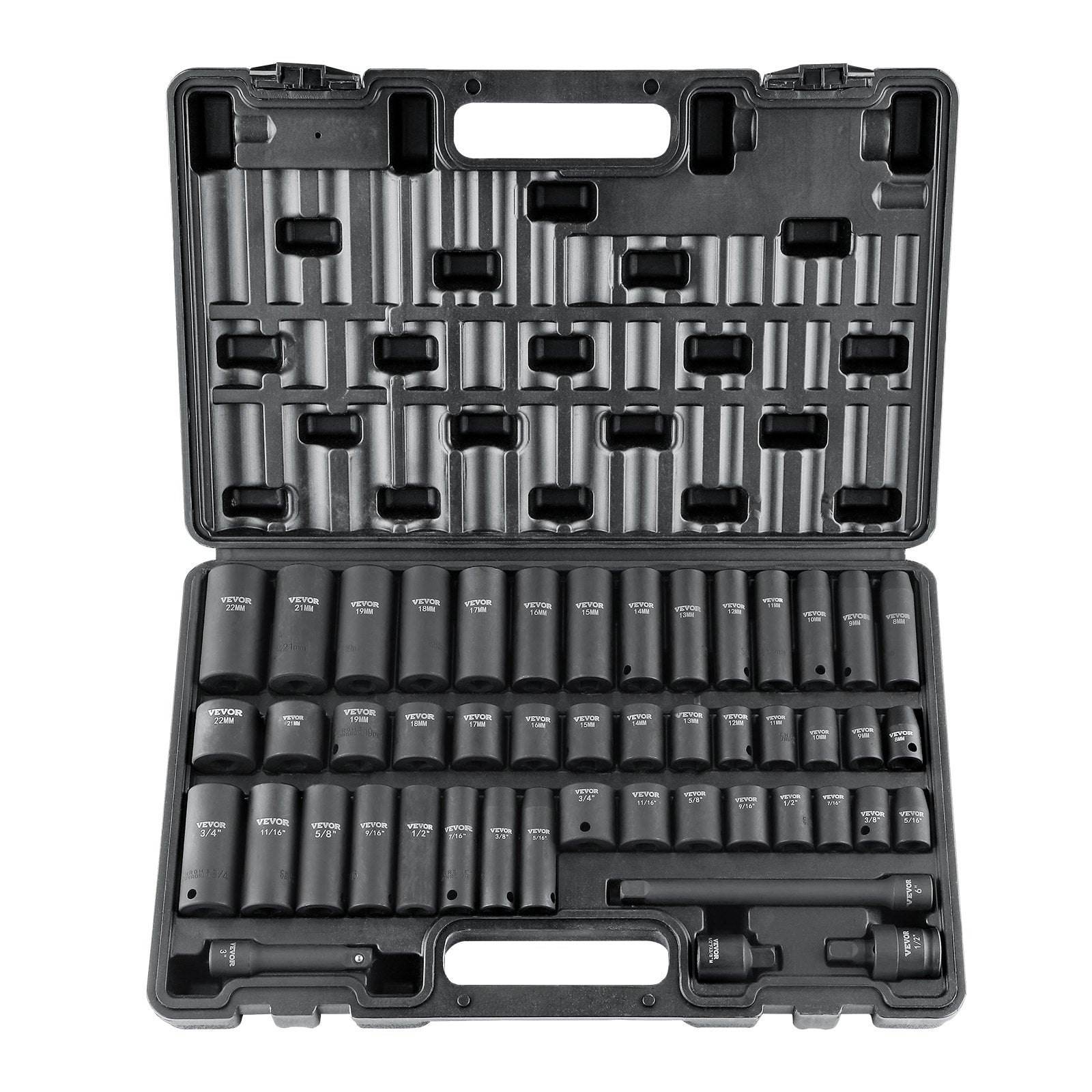 Work Safety Protective Equipment: VEVOR 3/8" Drive Impact Socket Set, 48 Piece Socket Set SAE （5/16" -3/4"） & Metric （8-22mm）6 Point Cr-V Drive Extension Bar Universal Joint & Power Drill Adapter Includes Storage Case