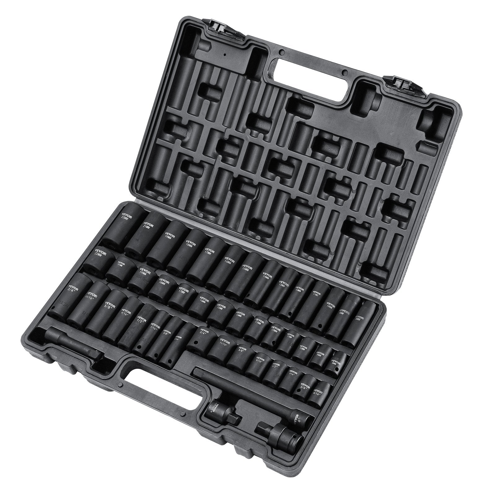 Work Safety Protective Equipment: VEVOR 3/8" Drive Impact Socket Set, 48 Piece Socket Set SAE （5/16" -3/4"） & Metric （8-22mm）6 Point Cr-V Drive Extension Bar Universal Joint & Power Drill Adapter Includes Storage Case