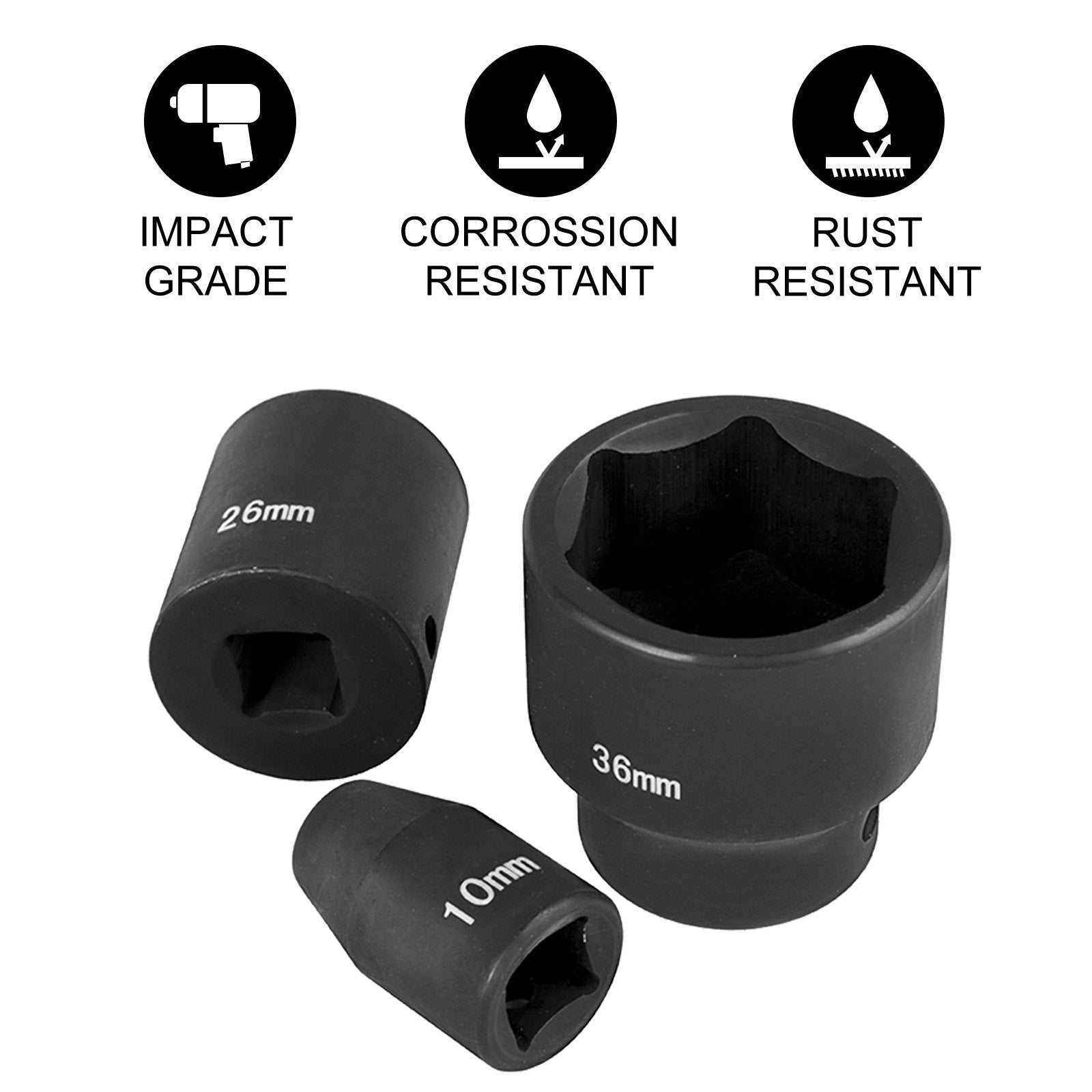 Tool Sockets: VEVOR Impact Sockets Set 1/2 Inch Drive 26PCS Standard Length Impact Set 6-Point