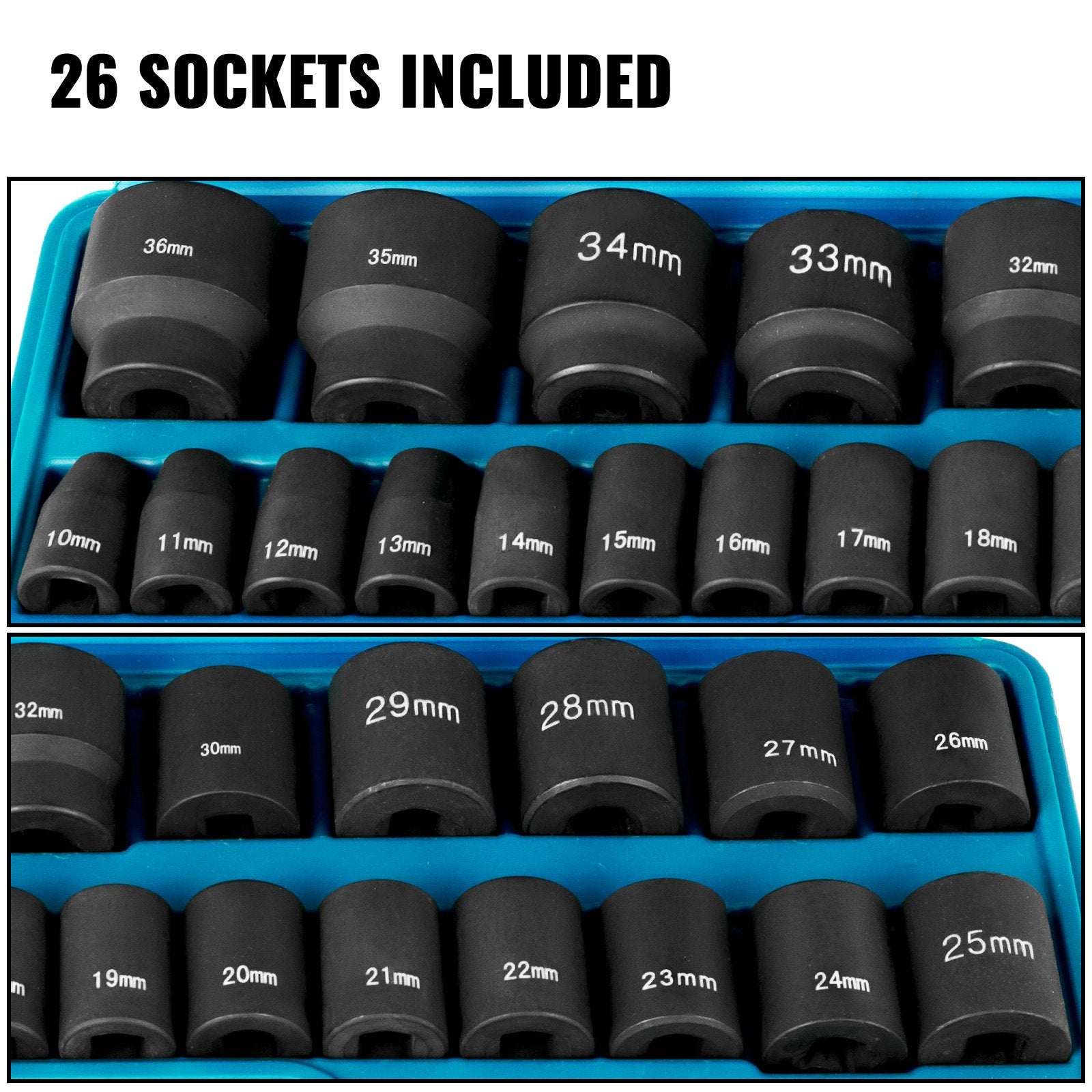 Tool Sockets: VEVOR Impact Sockets Set 1/2 Inch Drive 26PCS Standard Length Impact Set 6-Point