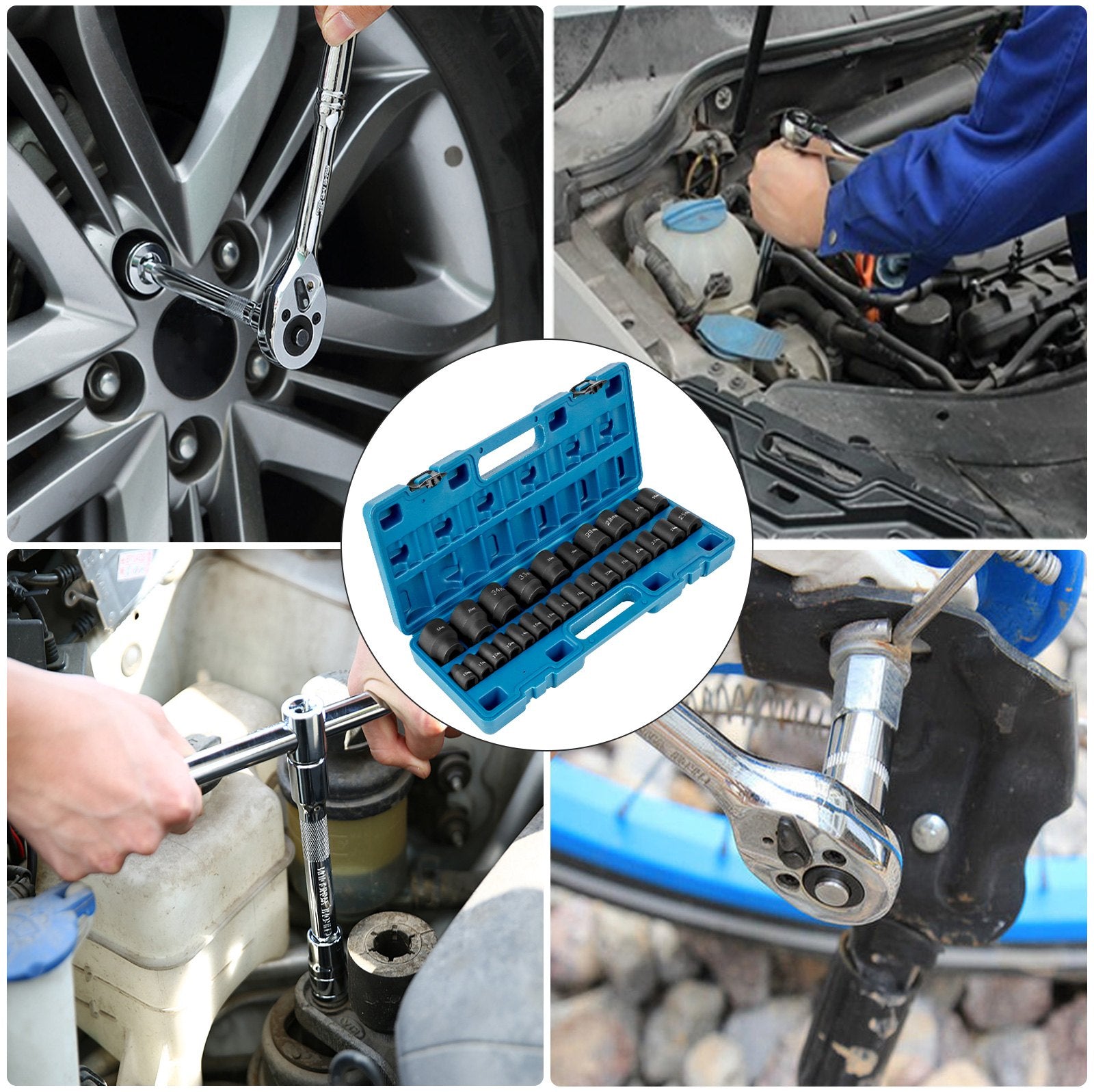 Tool Sockets: VEVOR Impact Sockets Set 1/2 Inch Drive 26PCS Standard Length Impact Set 6-Point