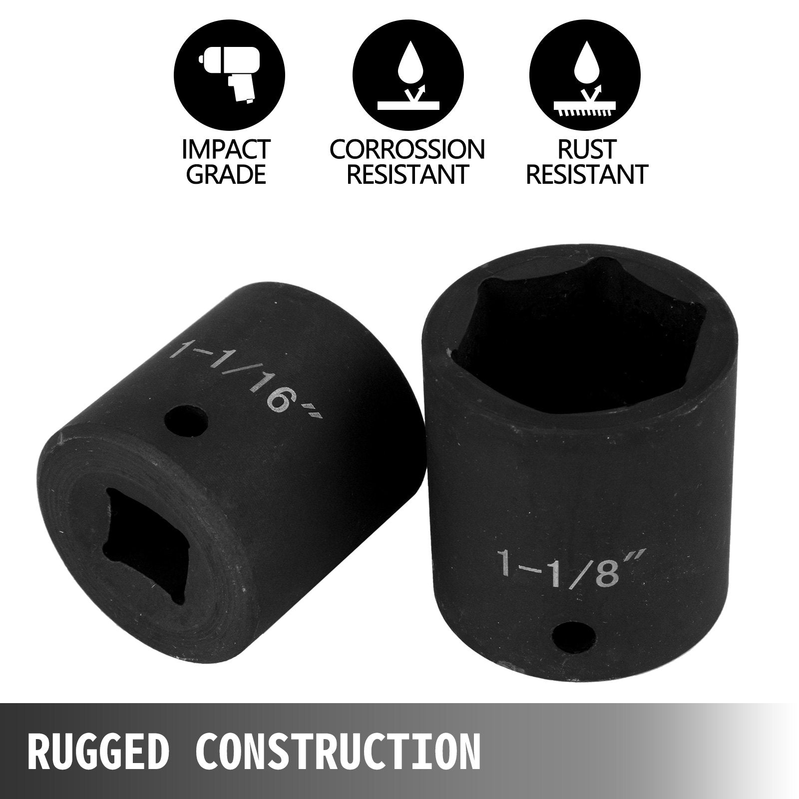 Tool Sockets: VEVOR Impact Socket Set 1/2 Inches 19 Piece Impact Sockets, Standard Socket Assortment, 1/2 Inches Drive Socket Set Impact Standard SAE (3/8 Inches to 1-1/2 Inches) 6-point Hex Sockets