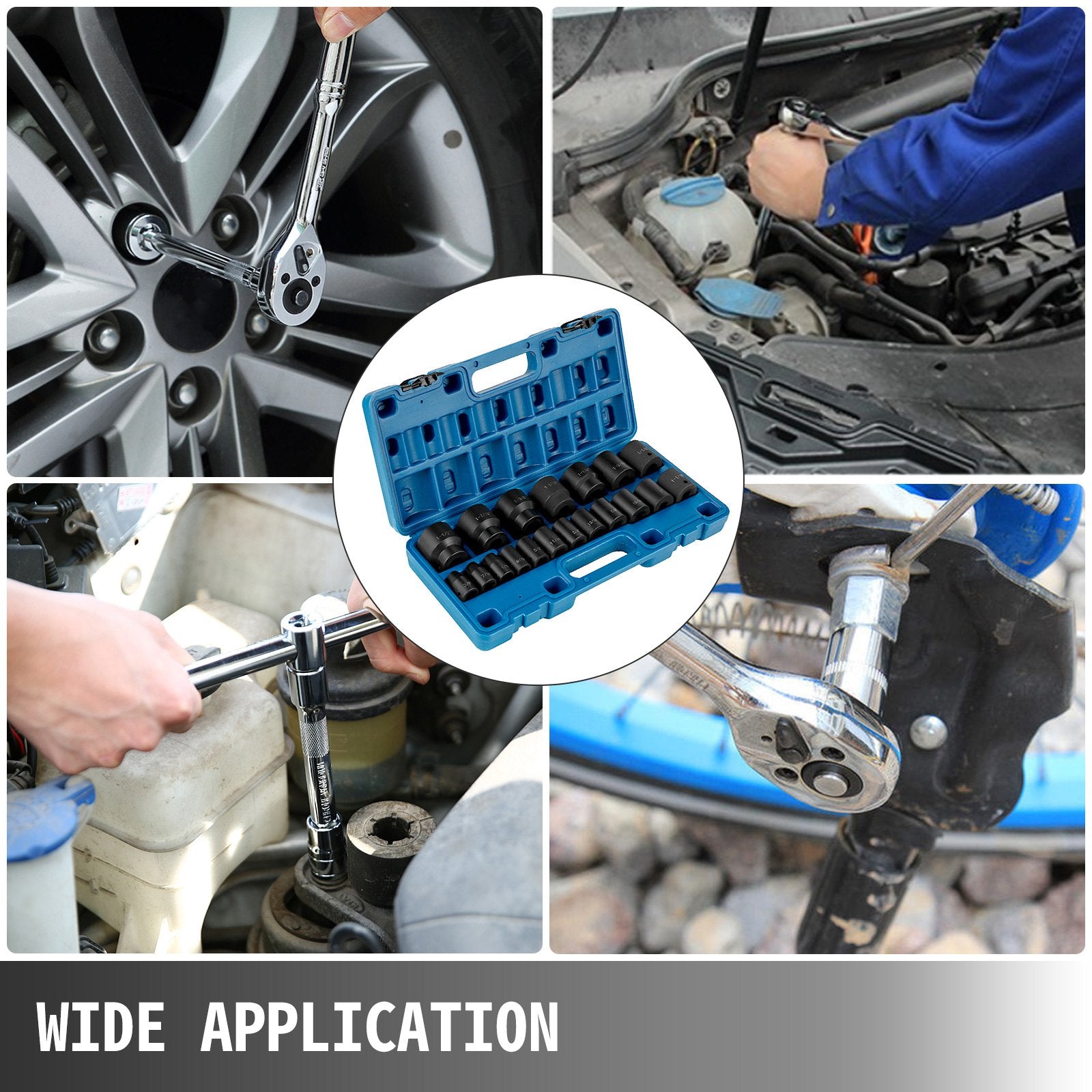 Tool Sockets: VEVOR Impact Socket Set 1/2 Inches 19 Piece Impact Sockets, Standard Socket Assortment, 1/2 Inches Drive Socket Set Impact Standard SAE (3/8 Inches to 1-1/2 Inches) 6-point Hex Sockets